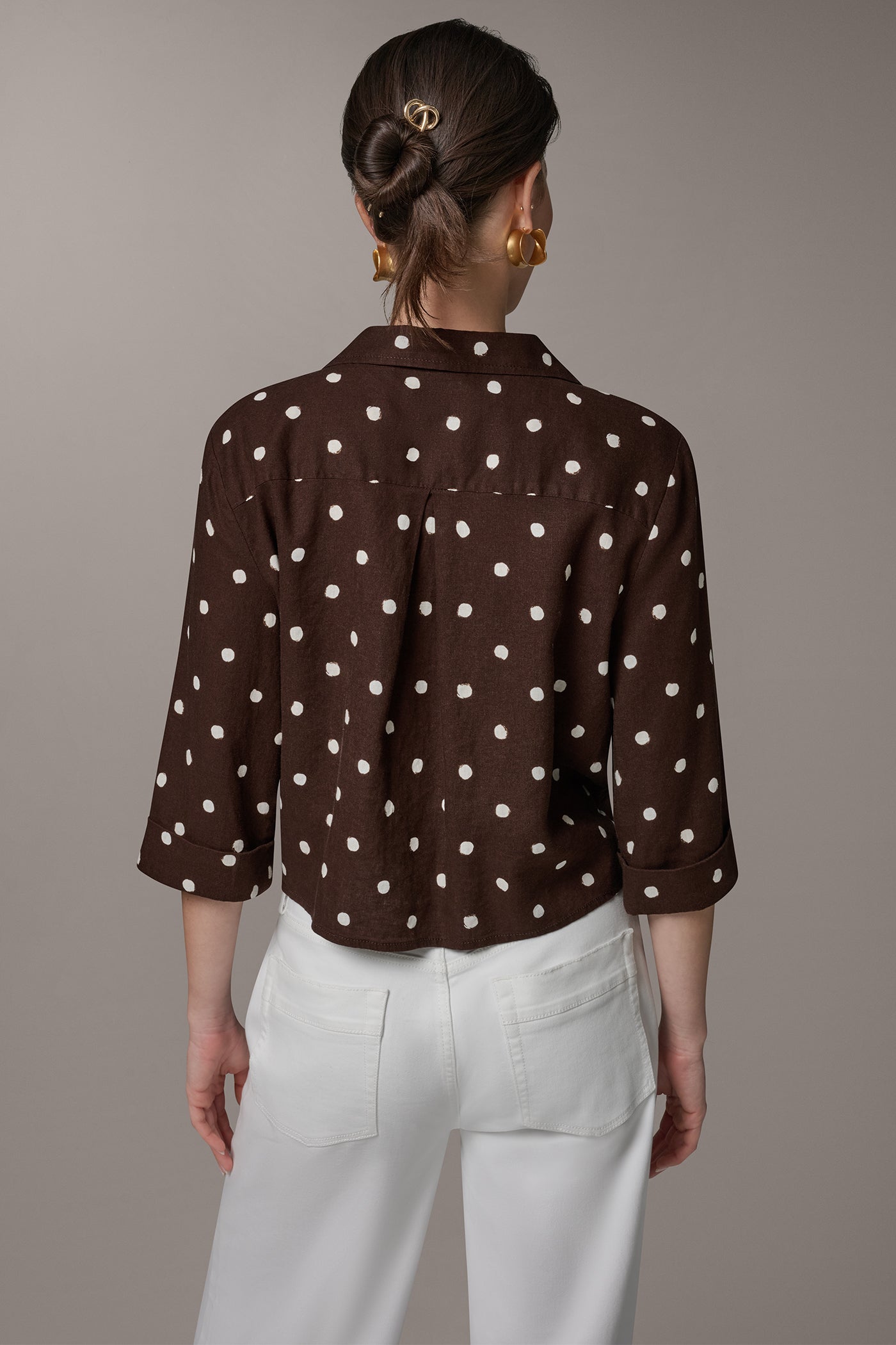 Donna Karan | ELBOW SLEEVE POLKA DOT TIE FRONT BLOUSE