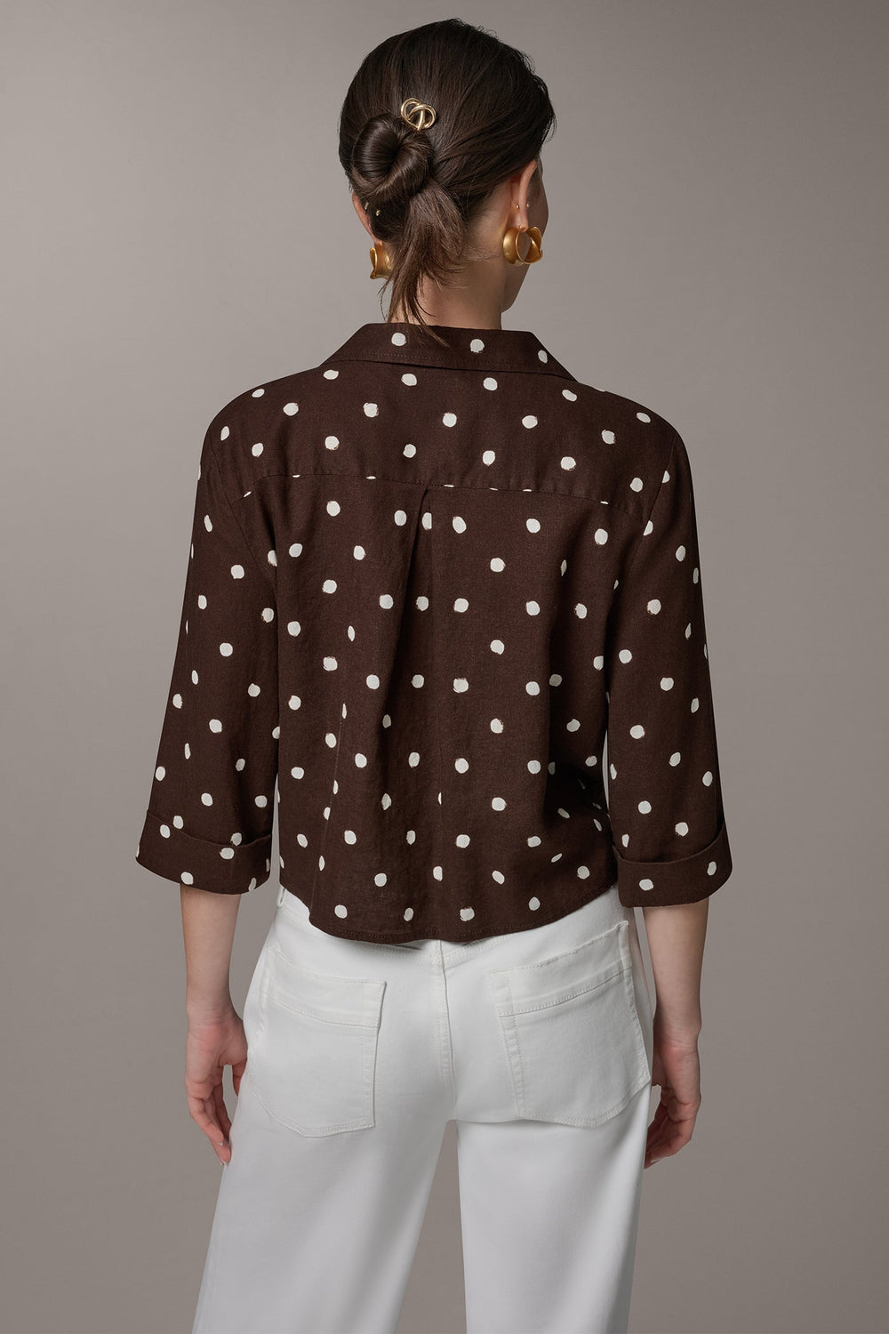 Donna Karan | ELBOW SLEEVE POLKA DOT TIE FRONT BLOUSE