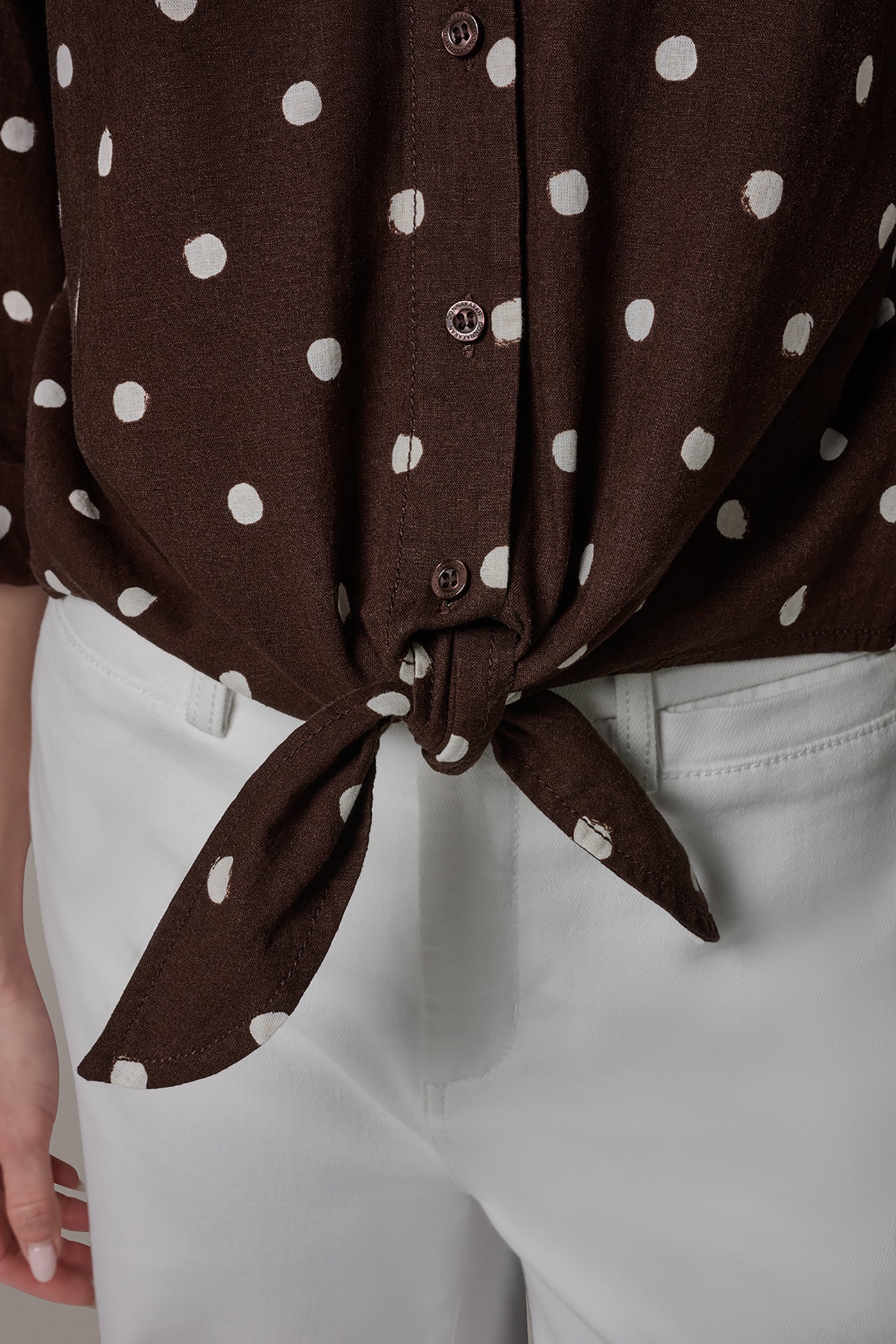Donna Karan | ELBOW SLEEVE POLKA DOT TIE FRONT BLOUSE