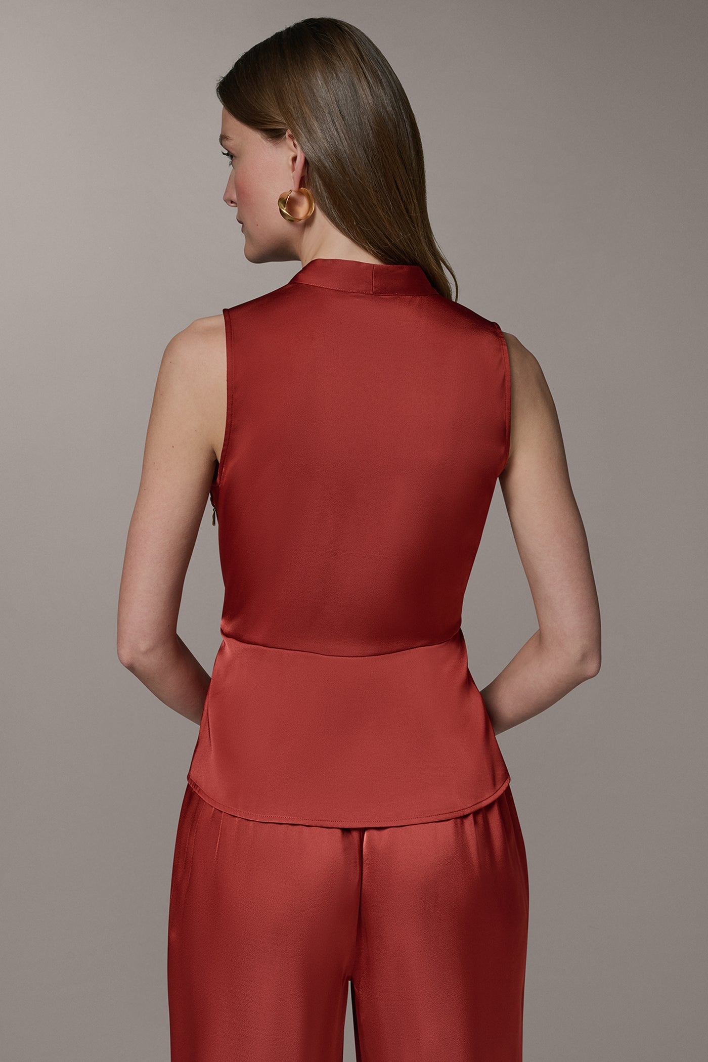 Donna Karan | SLEEVELESS WRAP-EFFECT ASYMMETRIC PEPLUM BLOUSE