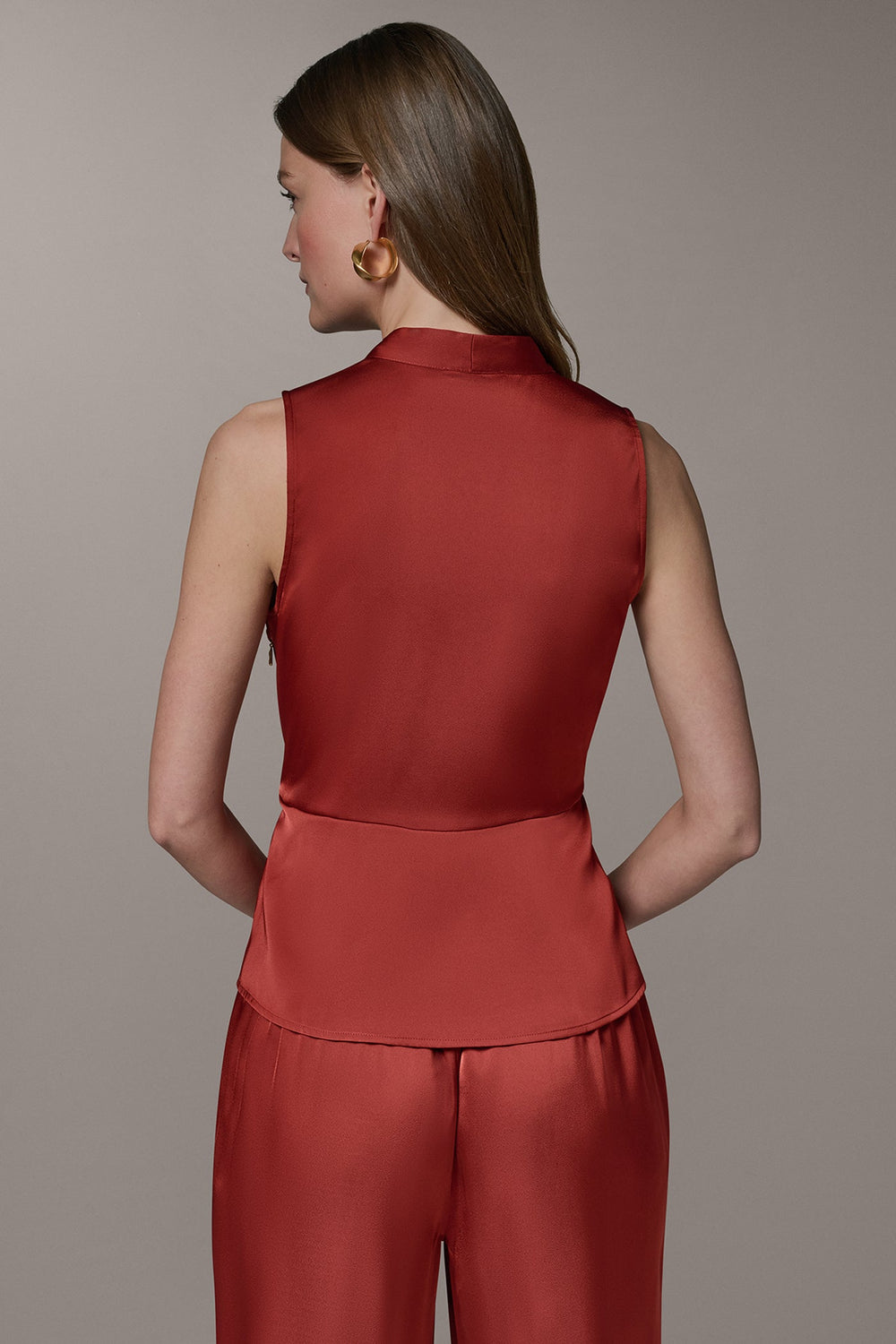 Donna Karan | SLEEVELESS WRAP-EFFECT ASYMMETRIC PEPLUM BLOUSE