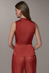 Donna Karan | SLEEVELESS WRAP-EFFECT ASYMMETRIC PEPLUM BLOUSE