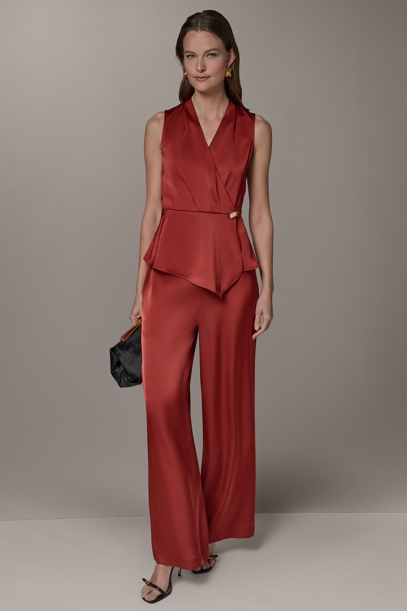 Donna Karan | SLEEVELESS WRAP-EFFECT ASYMMETRIC PEPLUM BLOUSE