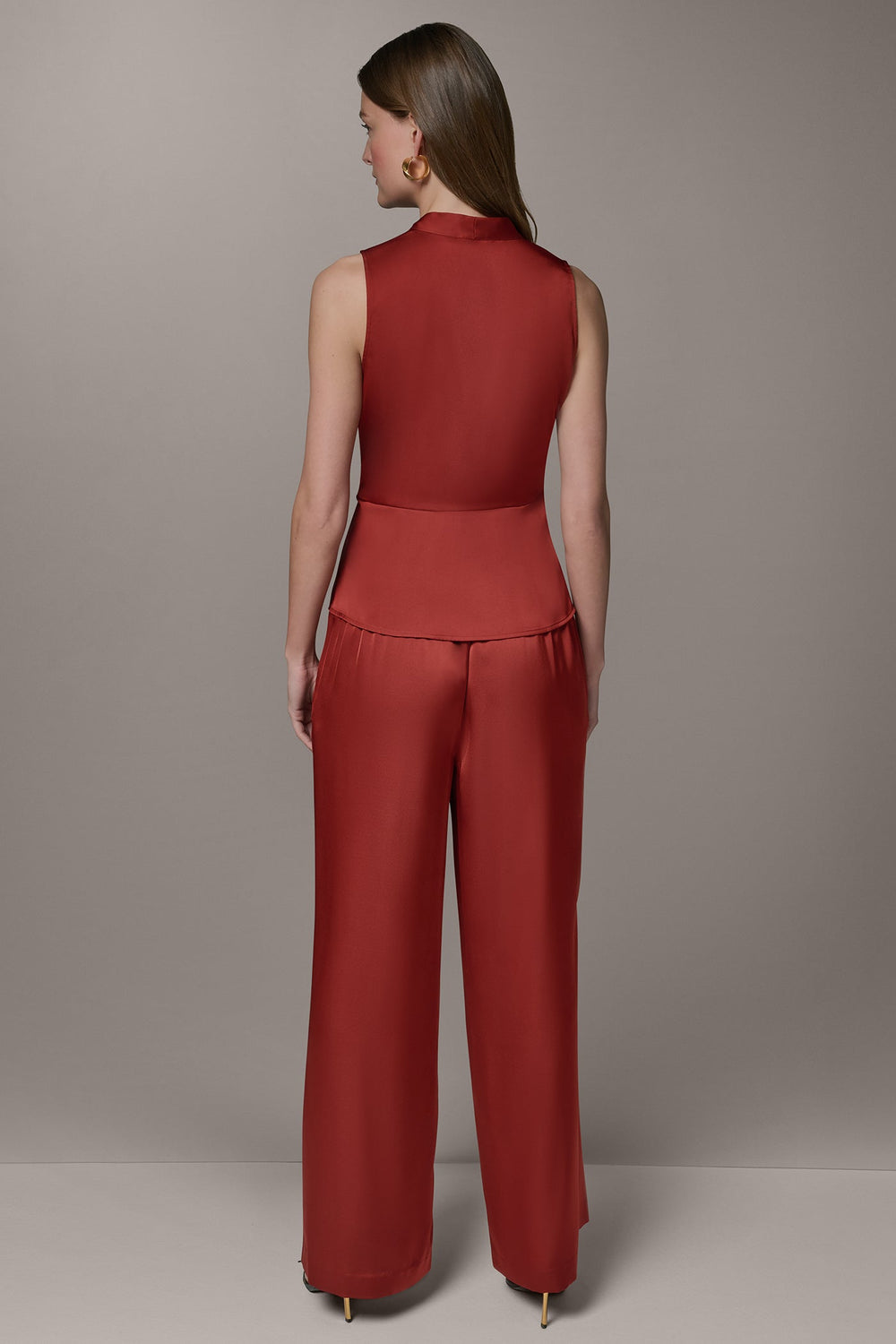 Donna Karan | SLEEVELESS WRAP-EFFECT ASYMMETRIC PEPLUM BLOUSE