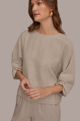 Donna Karan | 3/4 SLEEVE TWIST CUFF BLOUSE