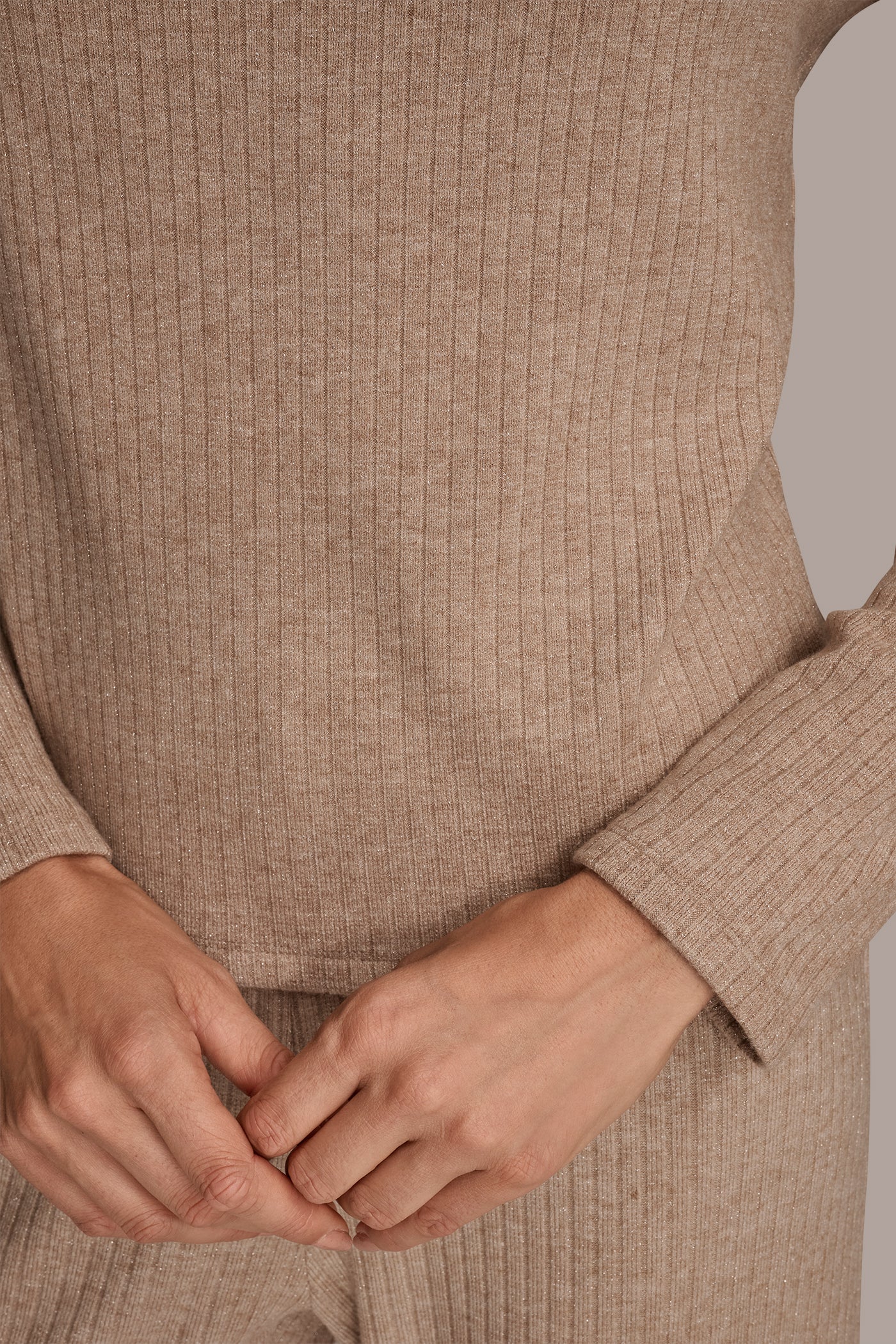 Donna Karan | METALLIC COWL-NECK RIB-KNIT BLOUSE