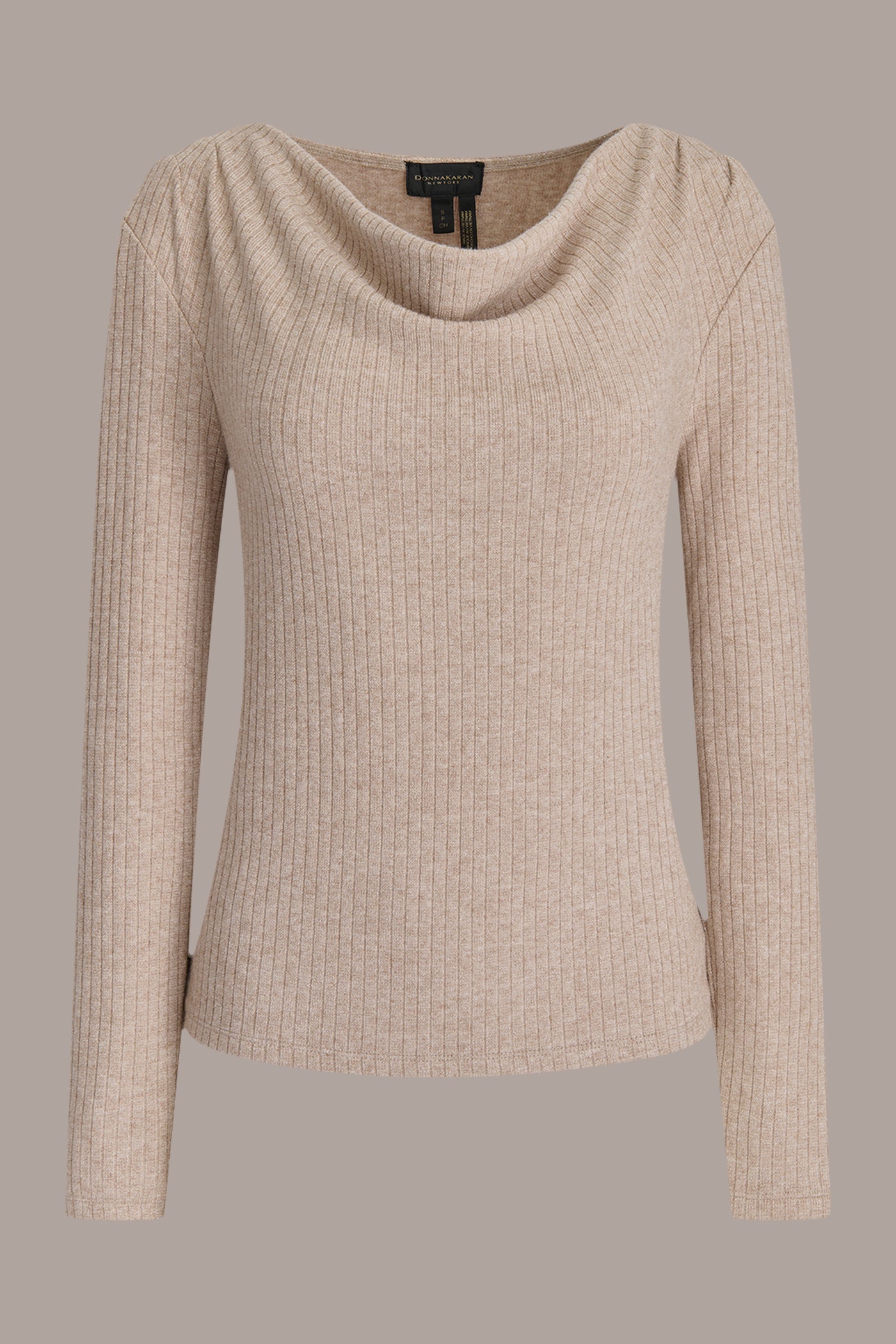 Donna Karan | METALLIC COWL-NECK RIB-KNIT BLOUSE