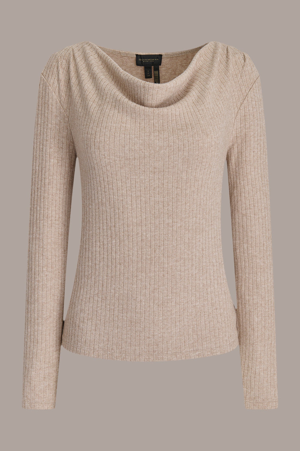 Donna Karan | METALLIC COWL-NECK RIB-KNIT BLOUSE