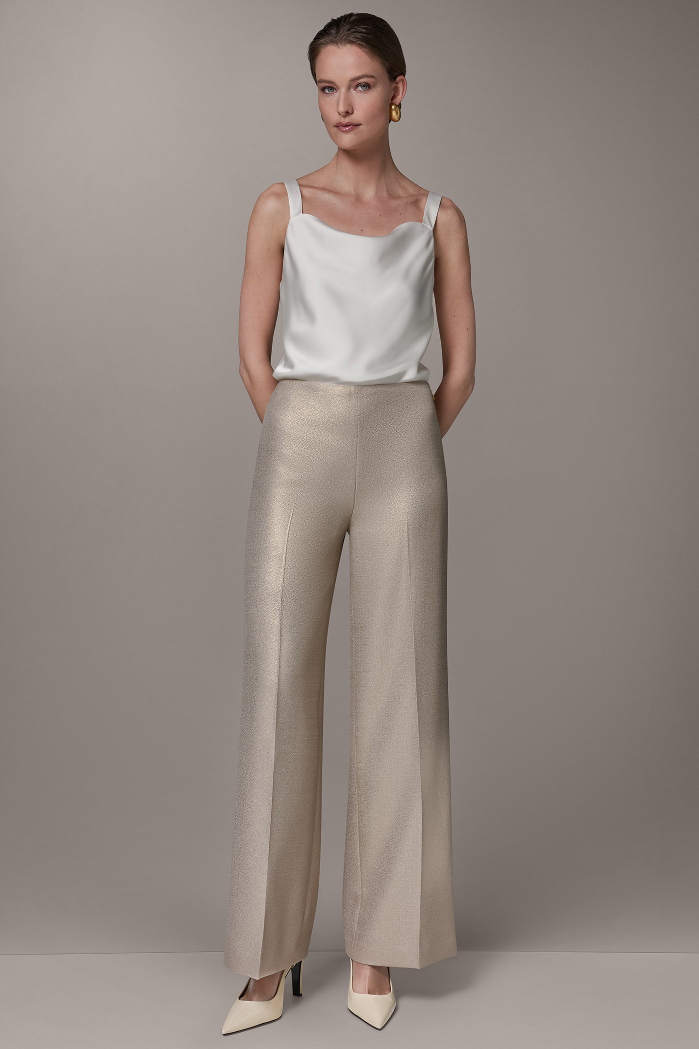 Donna Karan | EXTRA HIGH-RISE METALLIC WIDE-LEG PANT