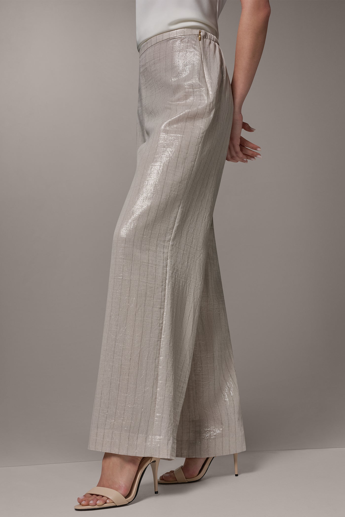 Donna Karan | HIGH-RISE METALLIC PINSTRIPE WIDE-LEG PANT