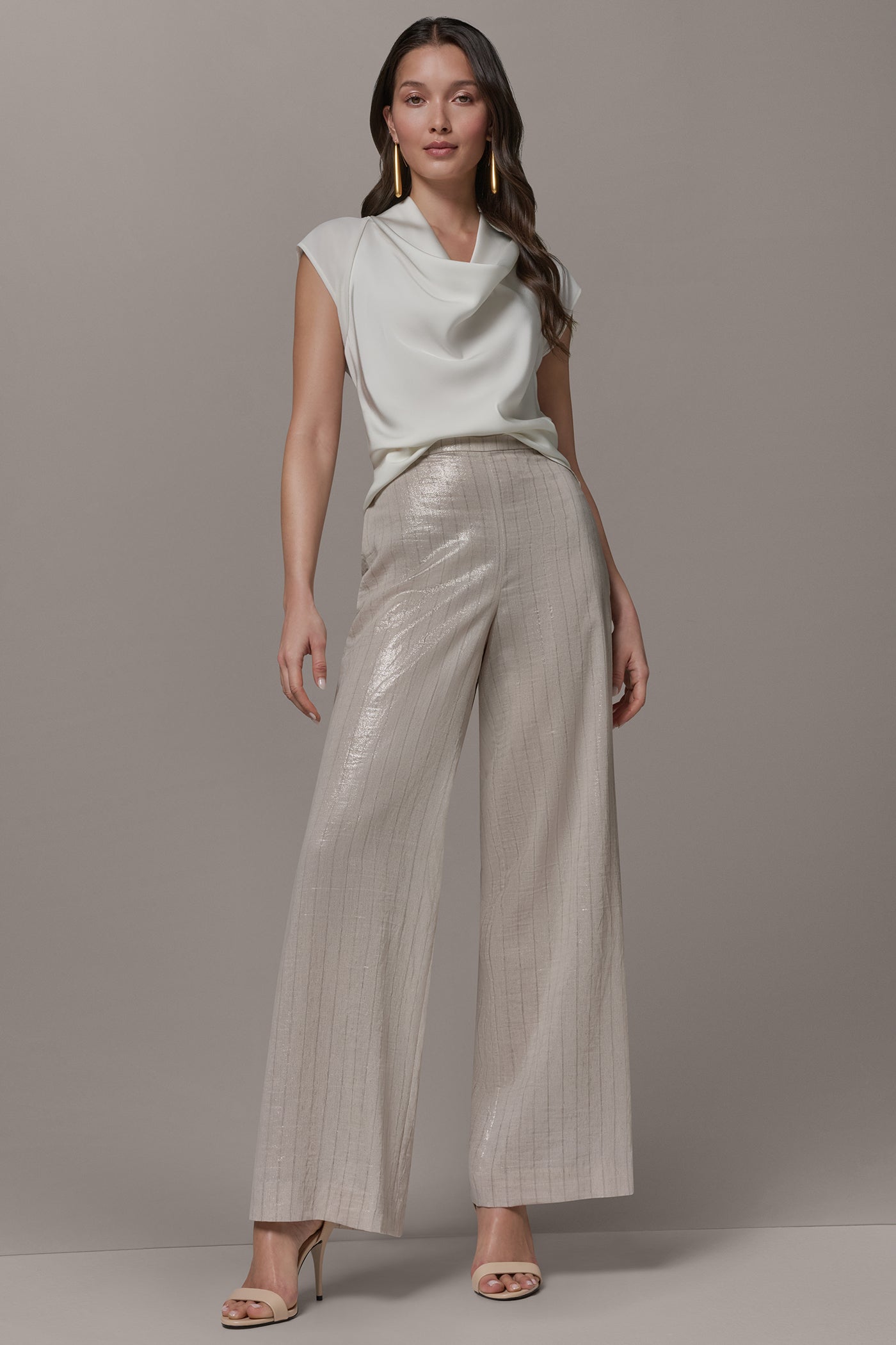 Donna Karan | HIGH-RISE METALLIC PINSTRIPE WIDE-LEG PANT