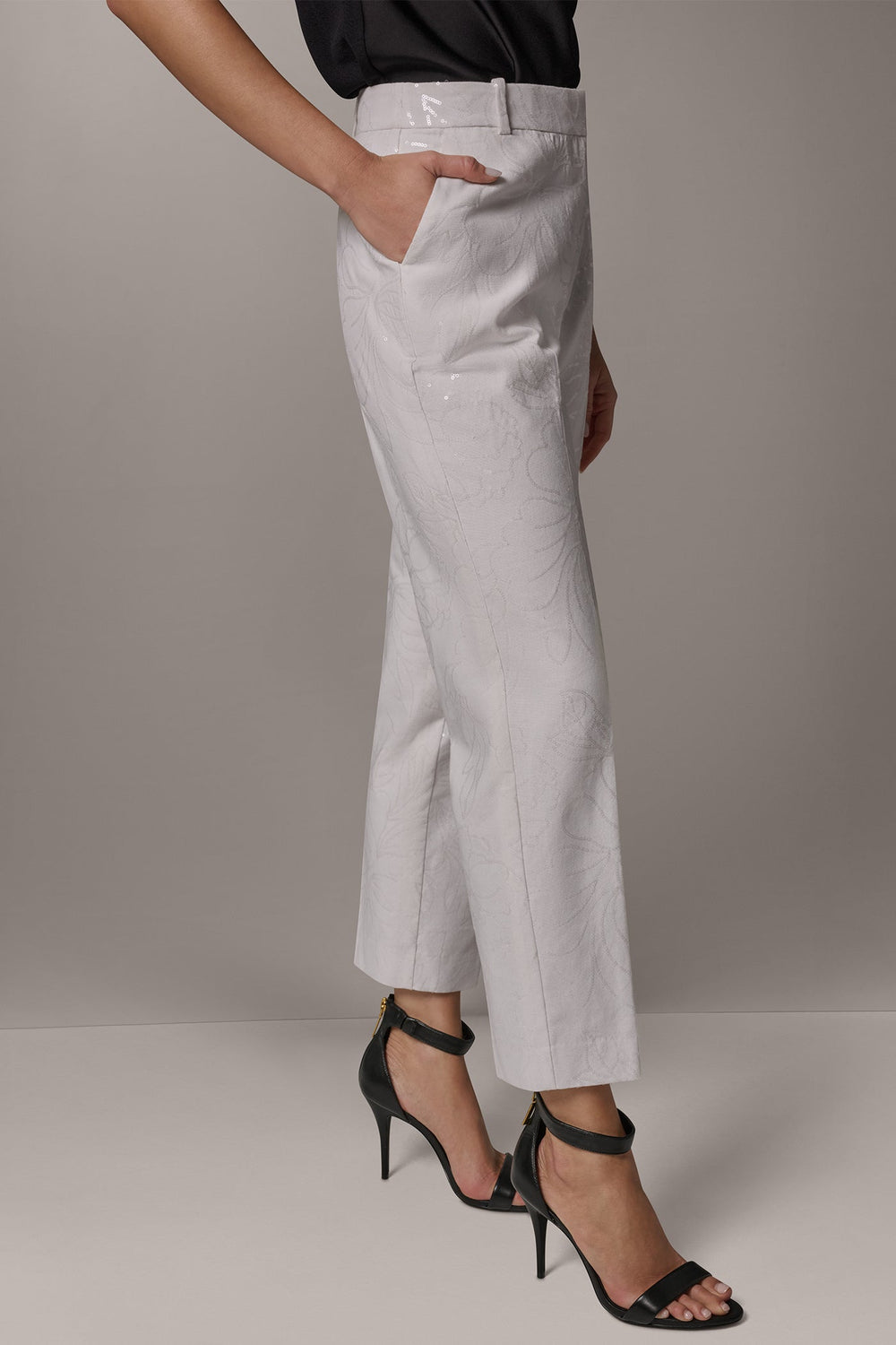 Donna Karan | MID-RISE SEQUIN EMBROIDERED STRAIGHT ANKLE PANT