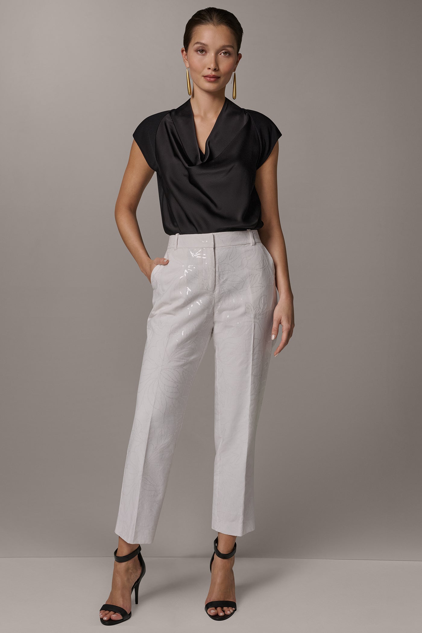Donna Karan | MID-RISE SEQUIN EMBROIDERED STRAIGHT ANKLE PANT