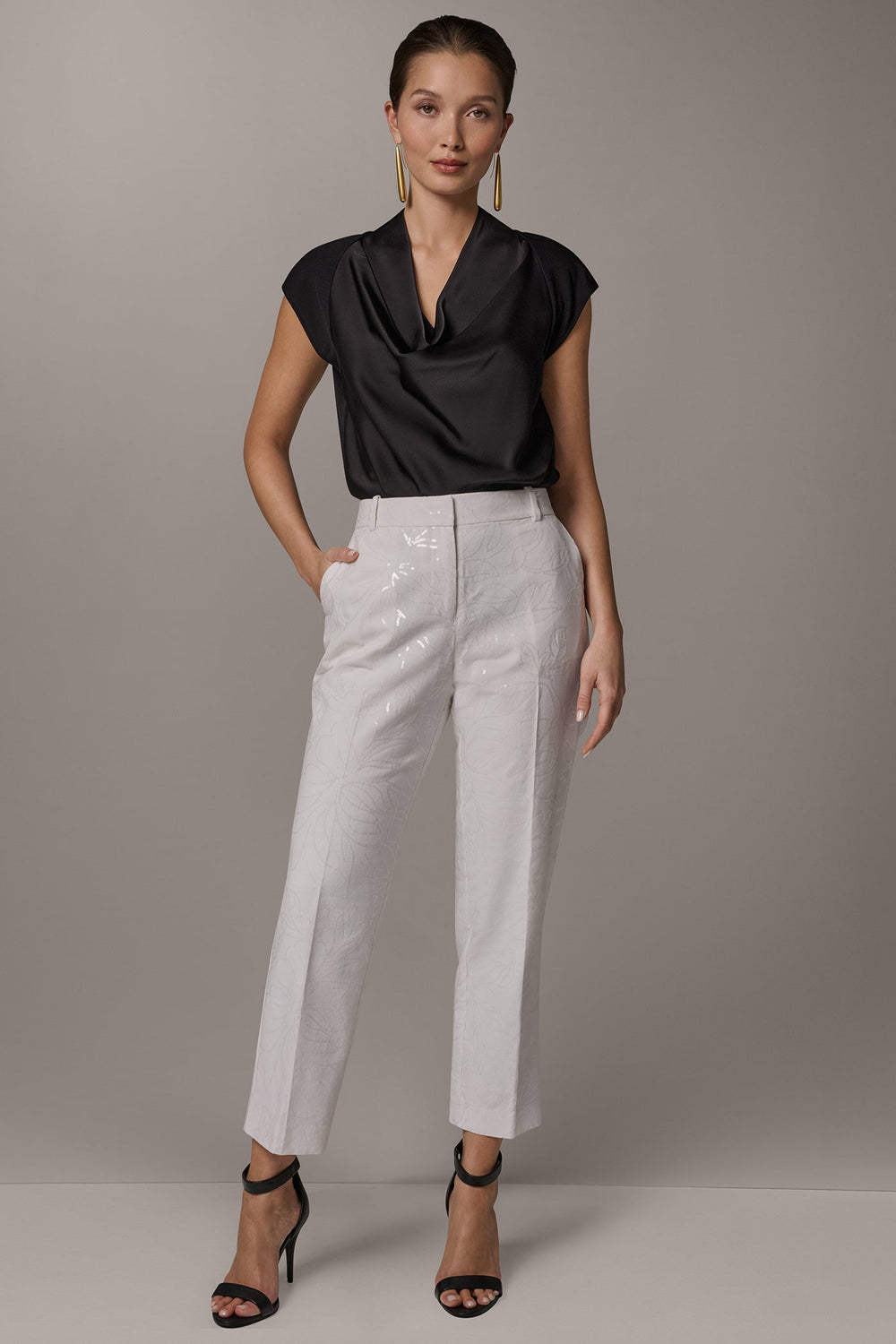 Donna Karan | MID-RISE SEQUIN EMBROIDERED STRAIGHT ANKLE PANT
