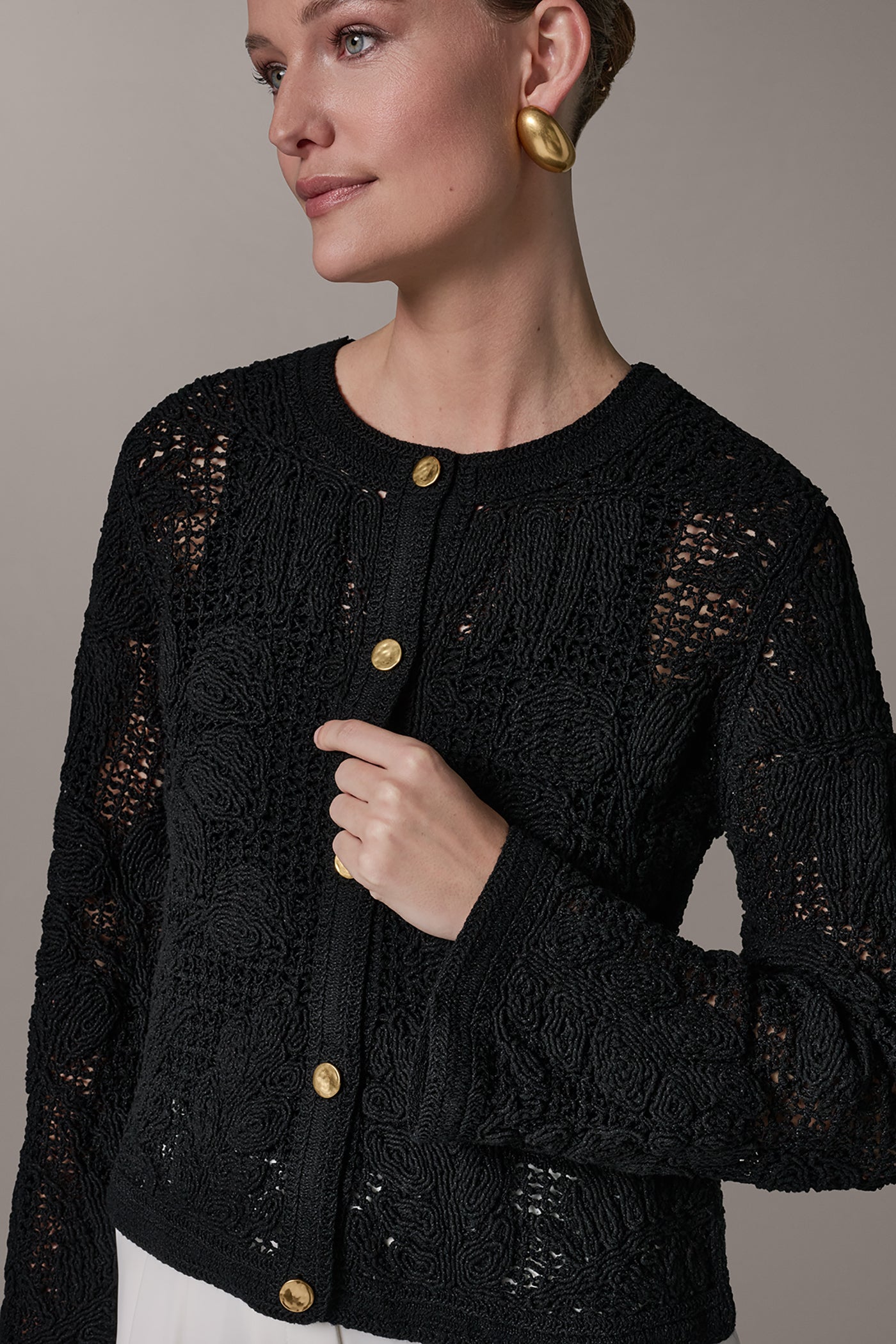 Donna Karan | BELL SLEEVE FLORAL CROCHET JACKET