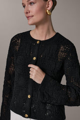 Donna Karan | BELL SLEEVE FLORAL CROCHET JACKET