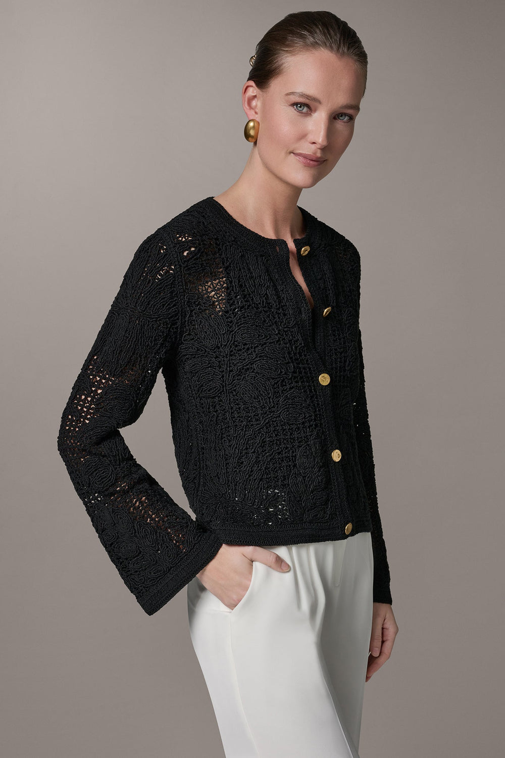 Donna Karan | BELL SLEEVE FLORAL CROCHET JACKET