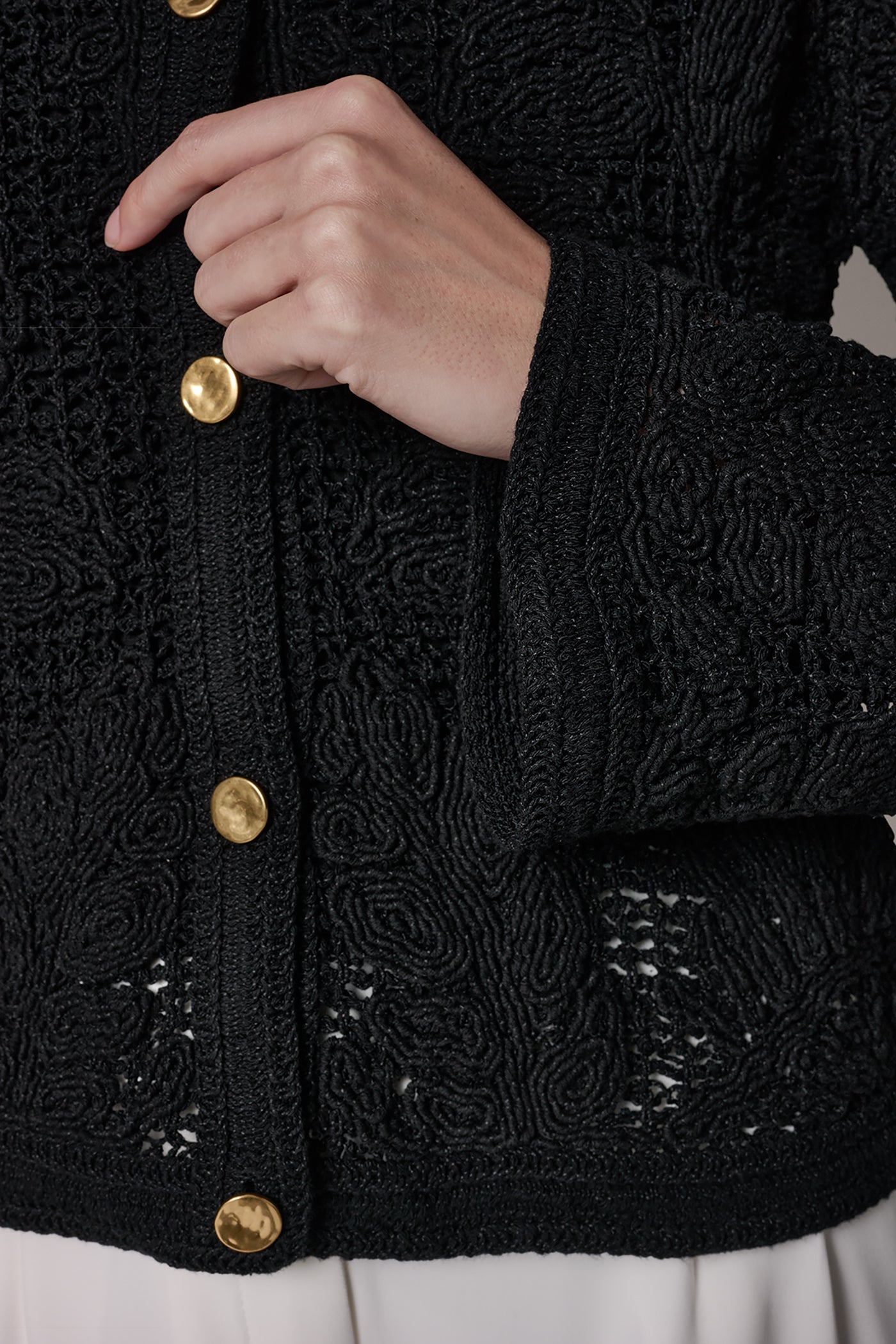 Donna Karan | BELL SLEEVE FLORAL CROCHET JACKET