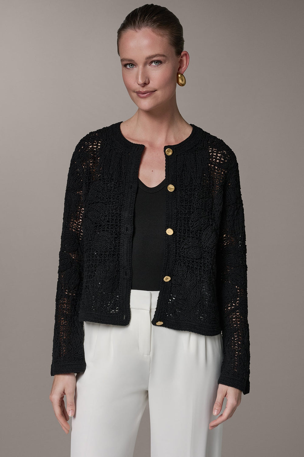 Donna Karan | BELL SLEEVE FLORAL CROCHET JACKET