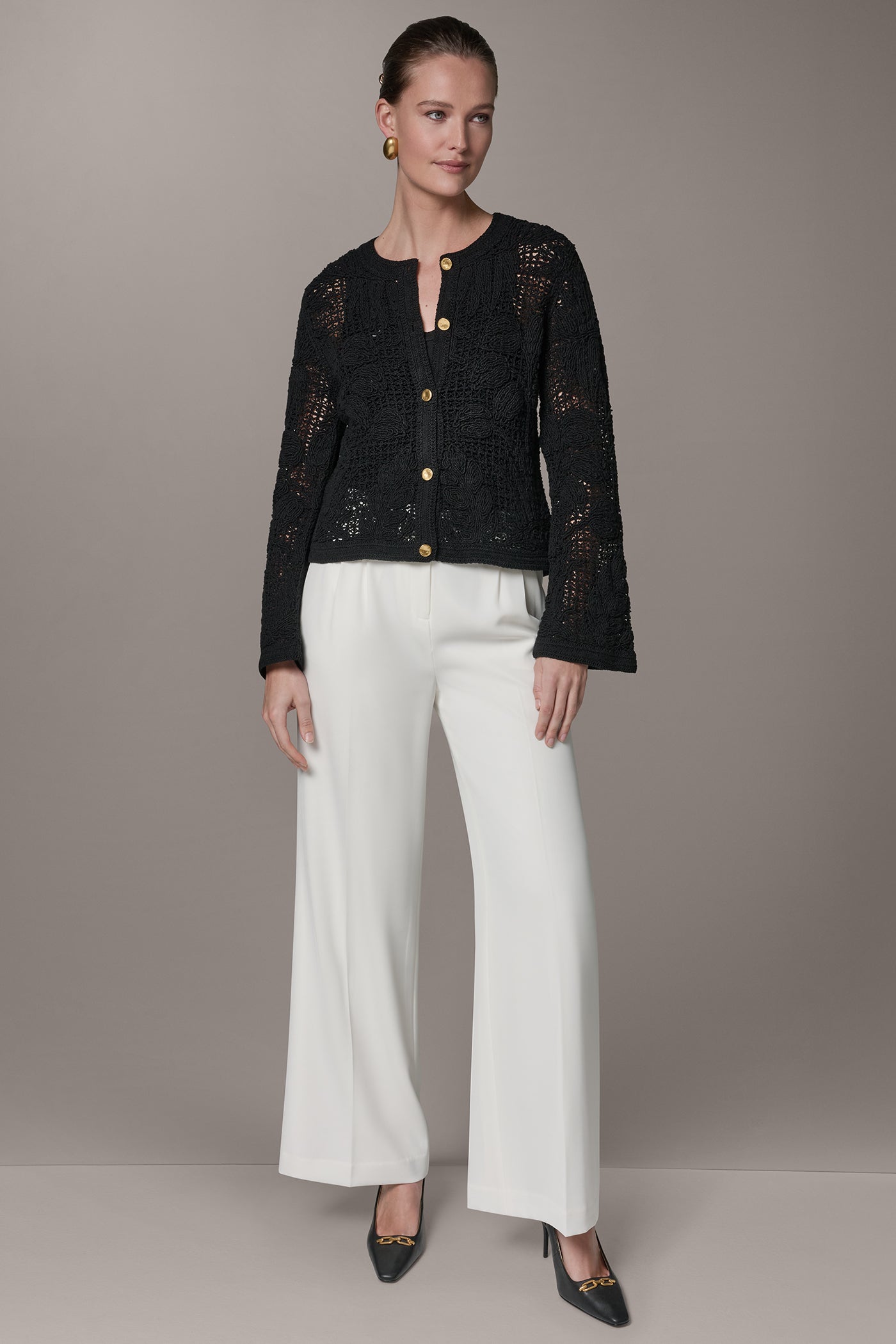 Donna Karan | BELL SLEEVE FLORAL CROCHET JACKET