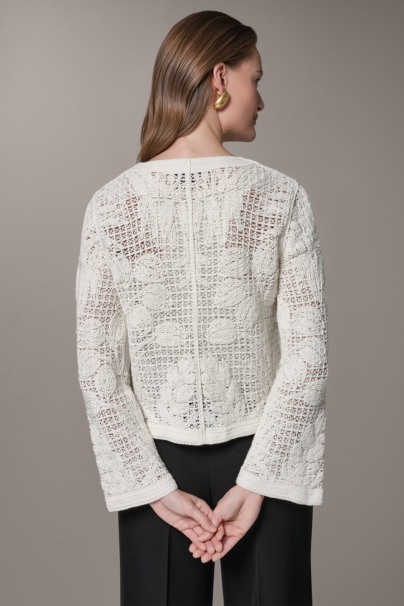 Donna Karan | BELL SLEEVE FLORAL CROCHET JACKET