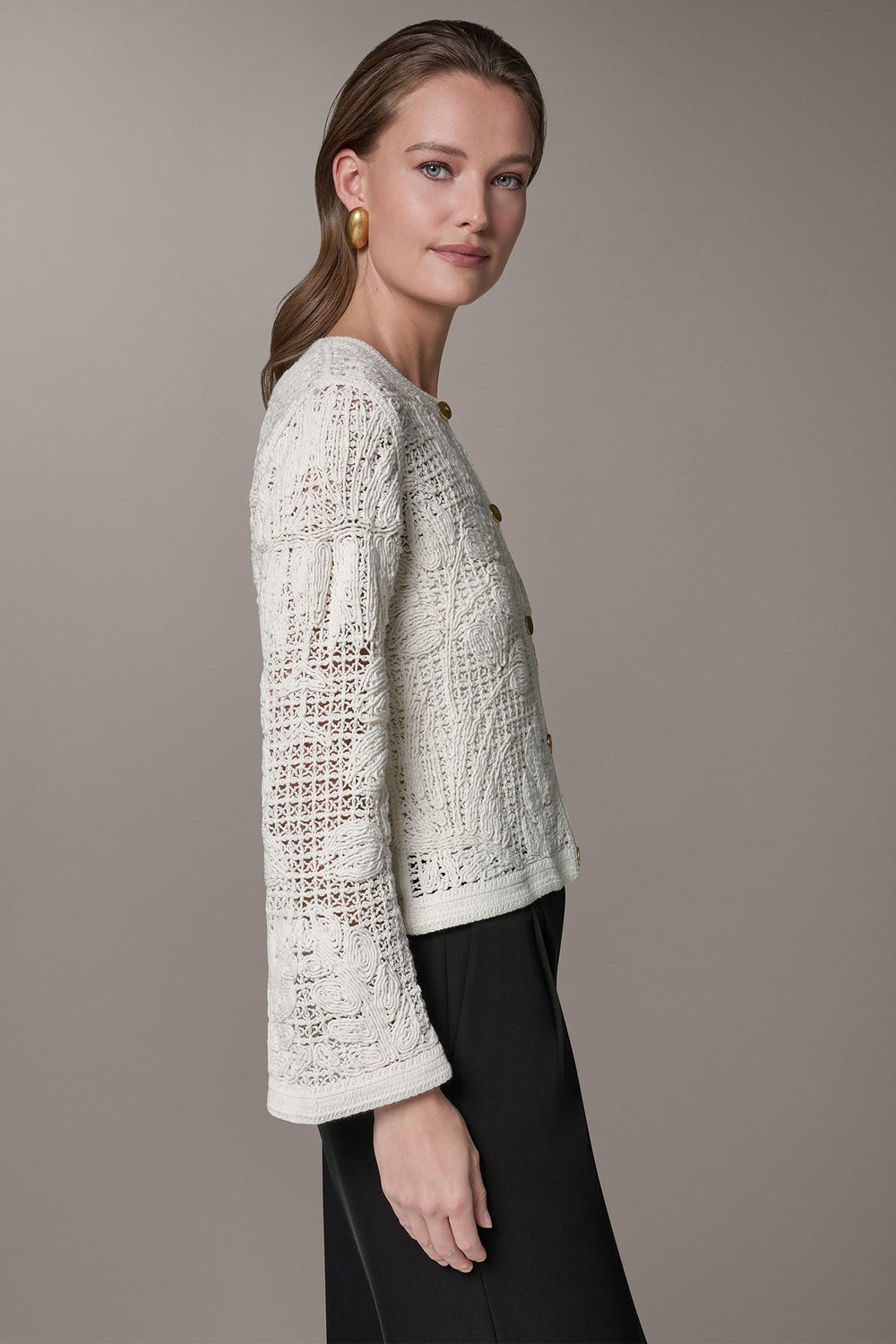 Donna Karan | BELL SLEEVE FLORAL CROCHET JACKET