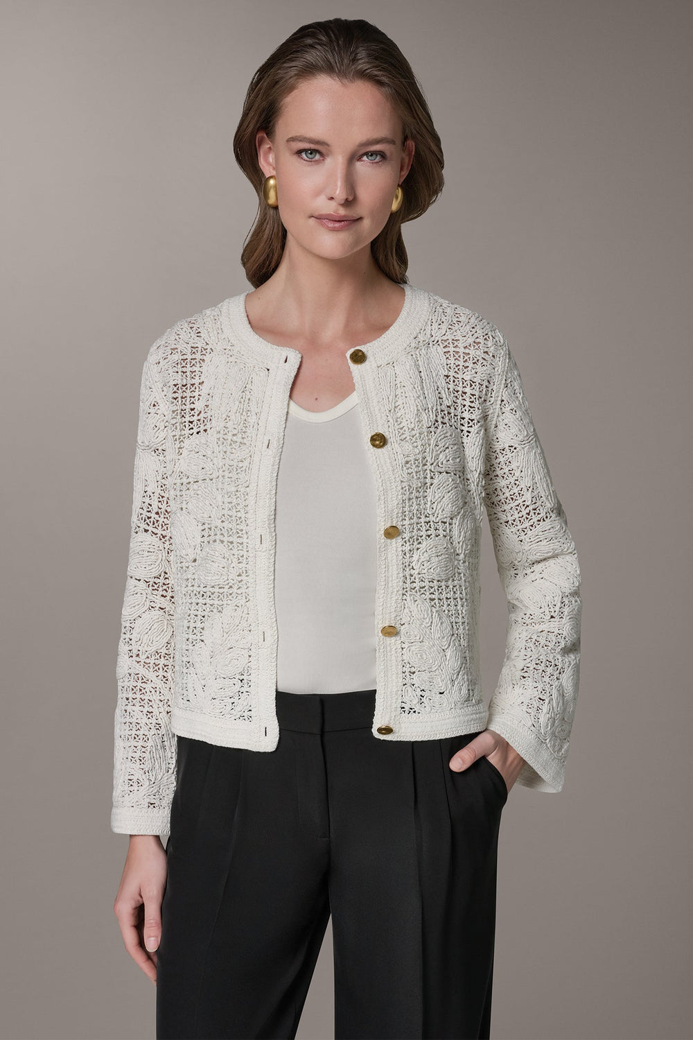 Donna Karan | BELL SLEEVE FLORAL CROCHET JACKET