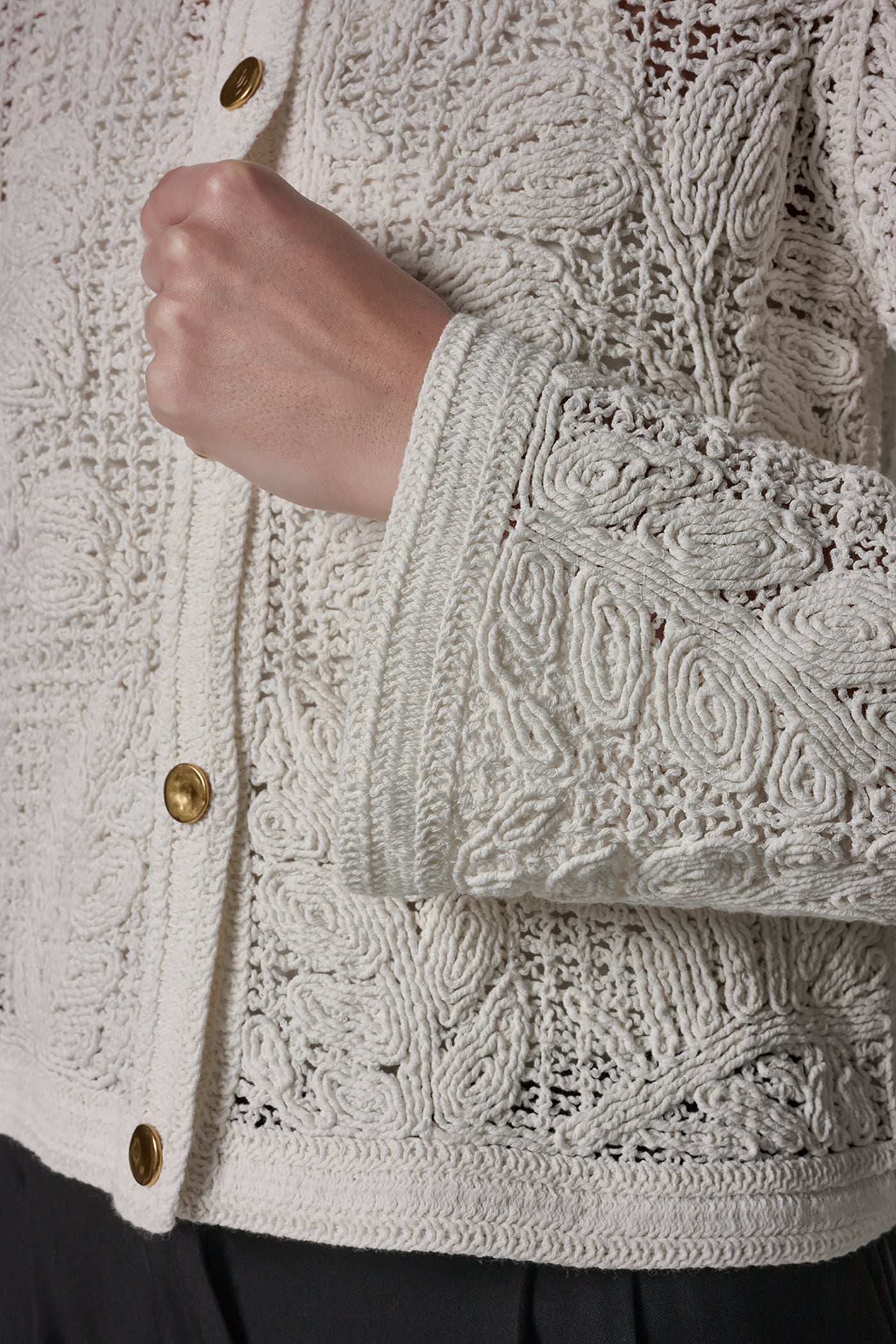 Donna Karan | BELL SLEEVE FLORAL CROCHET JACKET