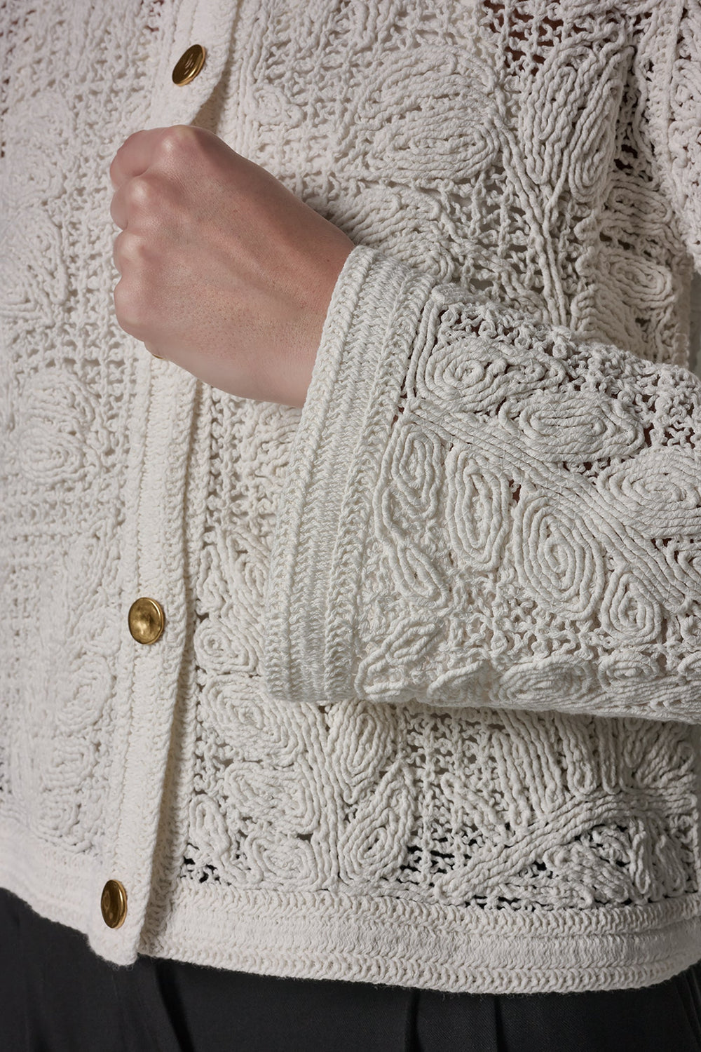 Donna Karan | BELL SLEEVE FLORAL CROCHET JACKET