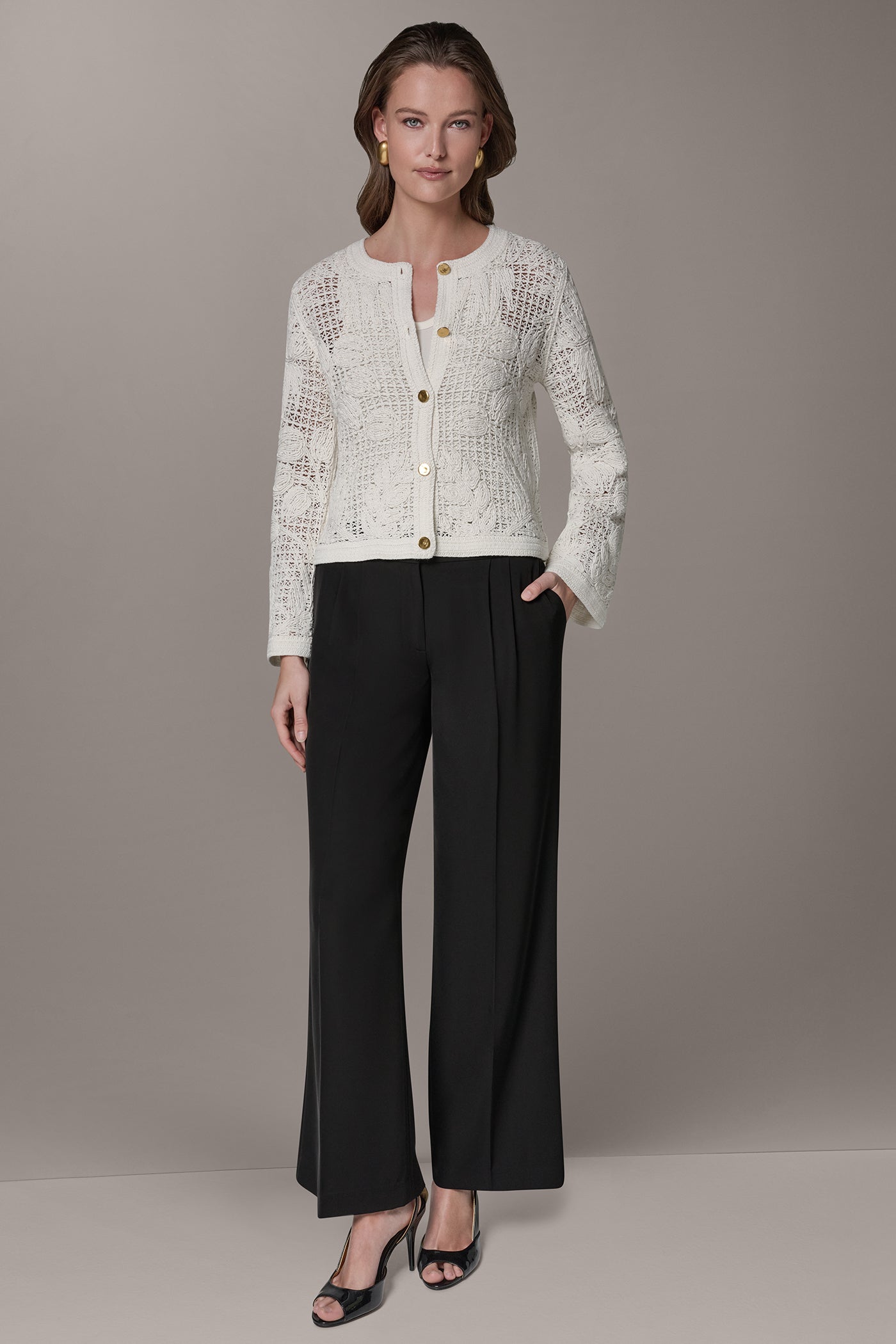 Donna Karan | BELL SLEEVE FLORAL CROCHET JACKET