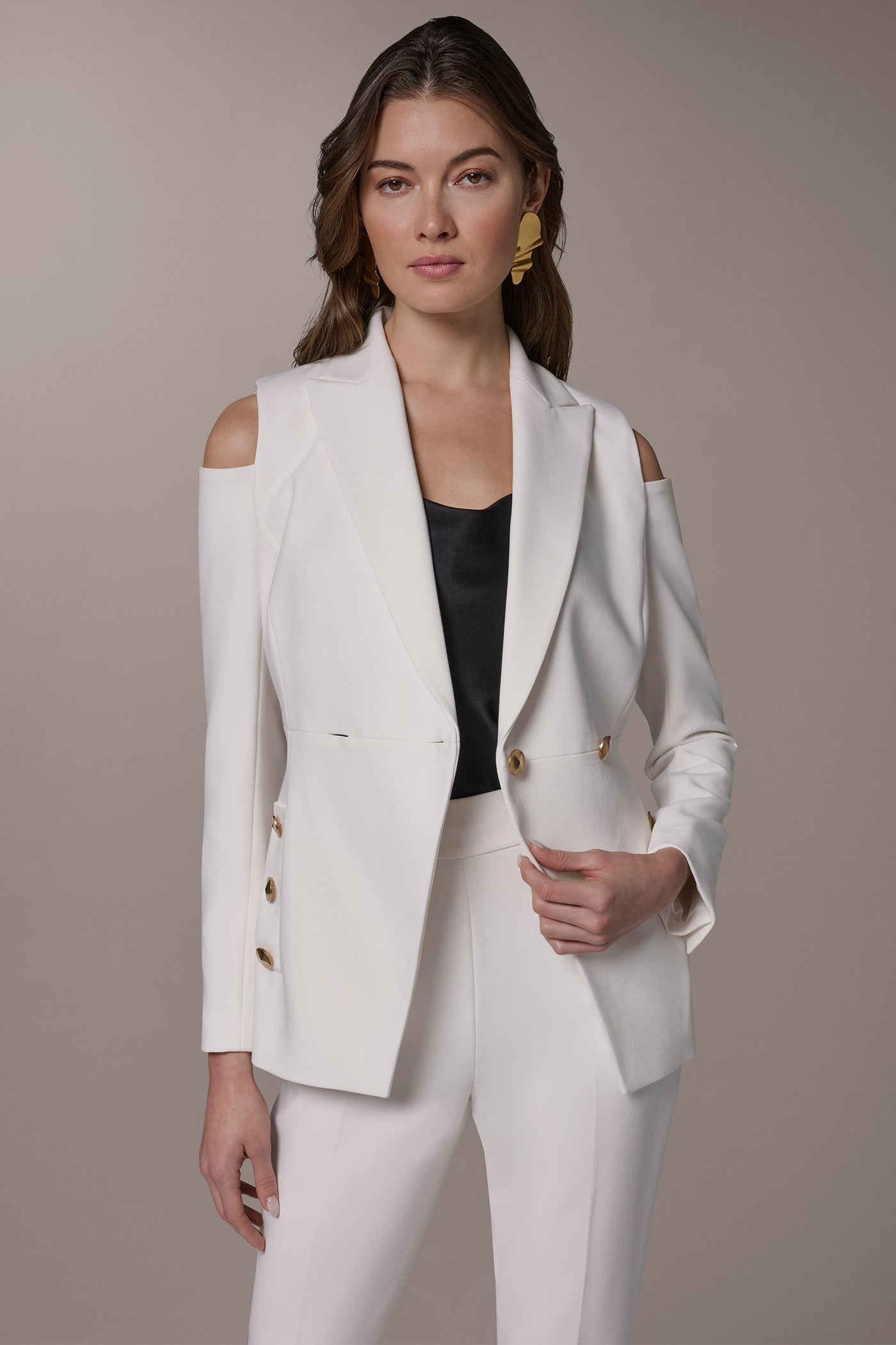 Donna Karan | DOUBLE-BREASTED COLD-SHOULDER SUIT BLAZER