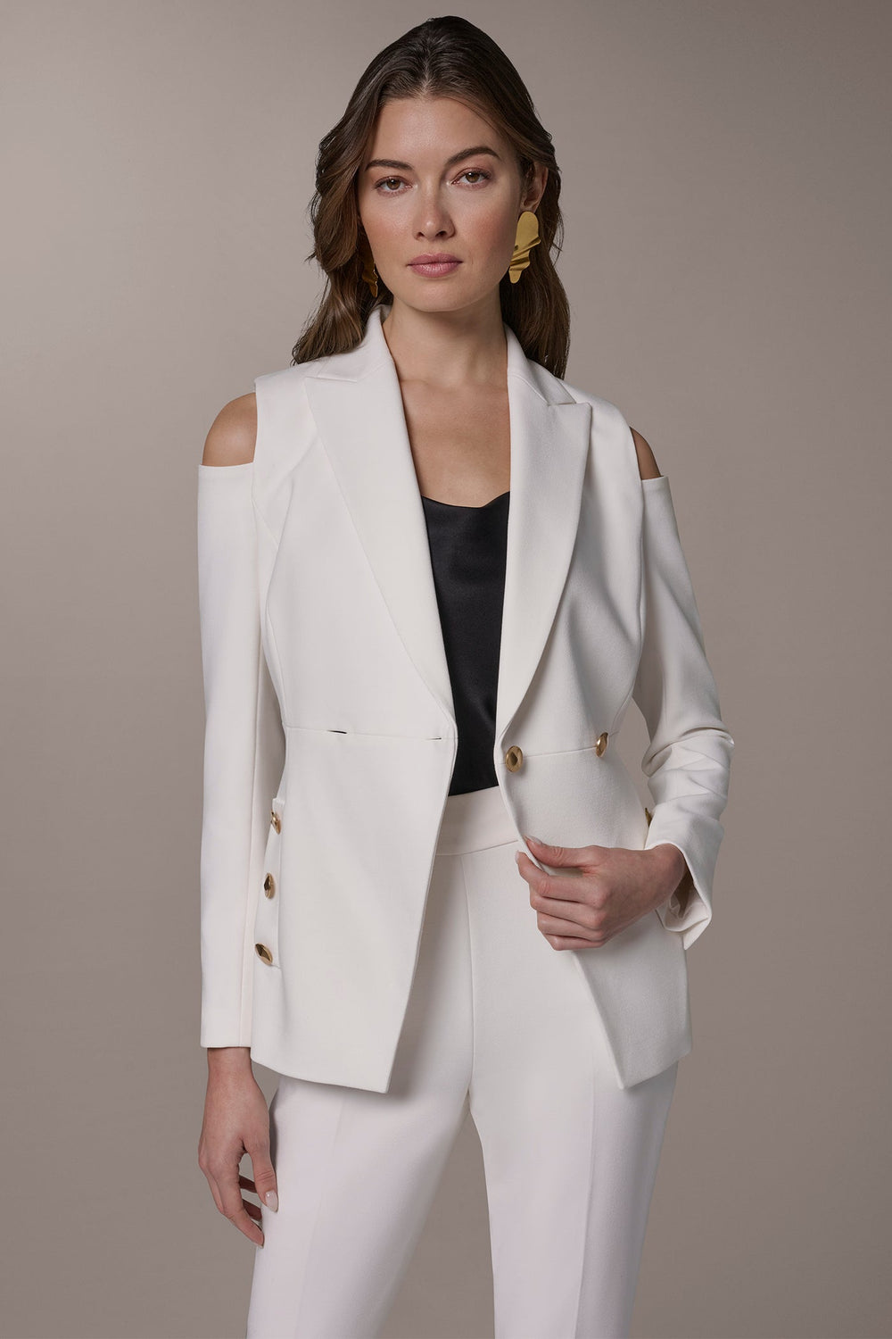 Donna Karan | DOUBLE-BREASTED COLD-SHOULDER SUIT BLAZER