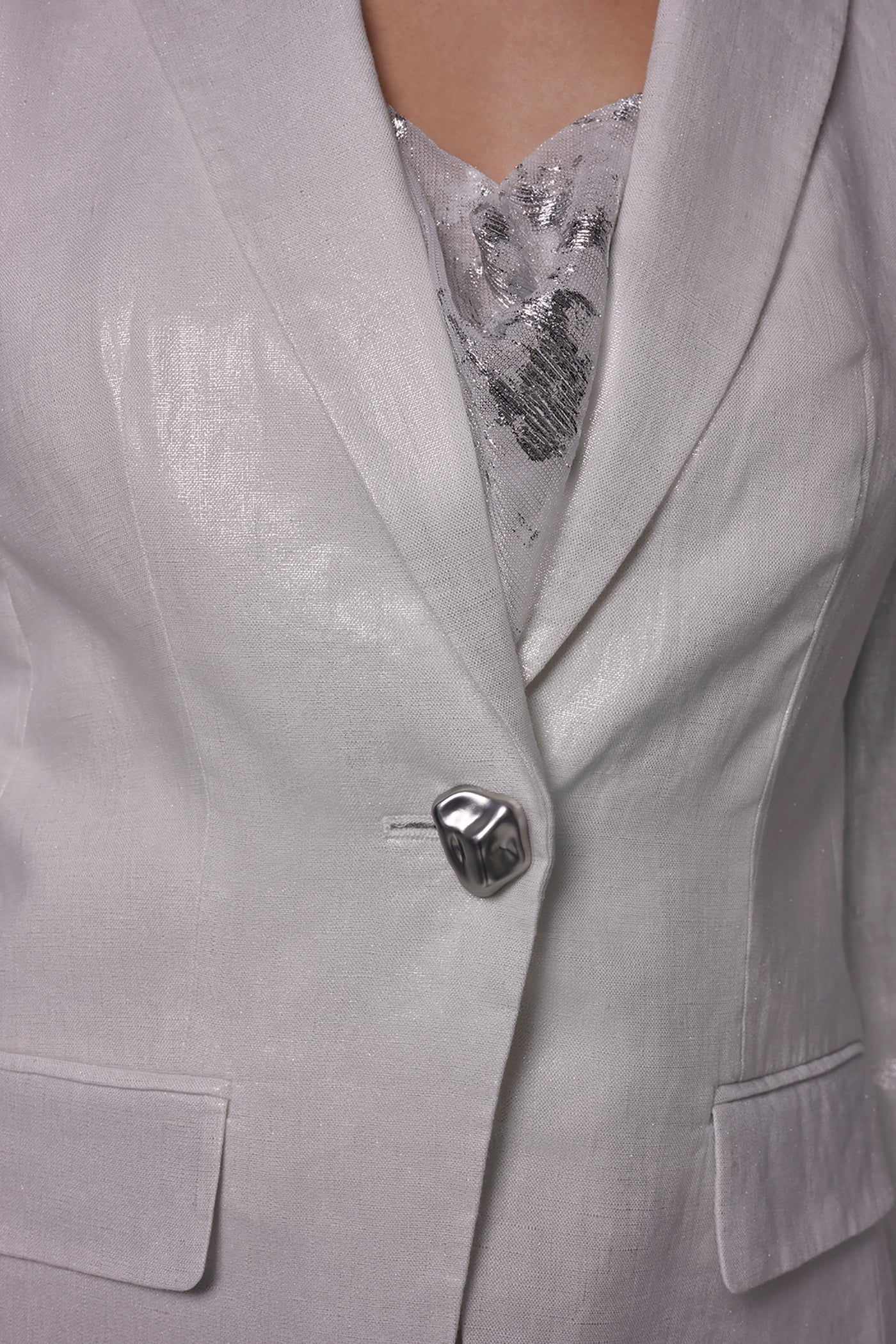 Donna Karan | FOILED LINEN ONE-BUTTON SUIT BLAZER
