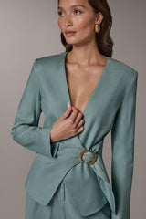 Donna Karan | LINEN-BLEND WRAP-EFFECT BUCKLE JACKET