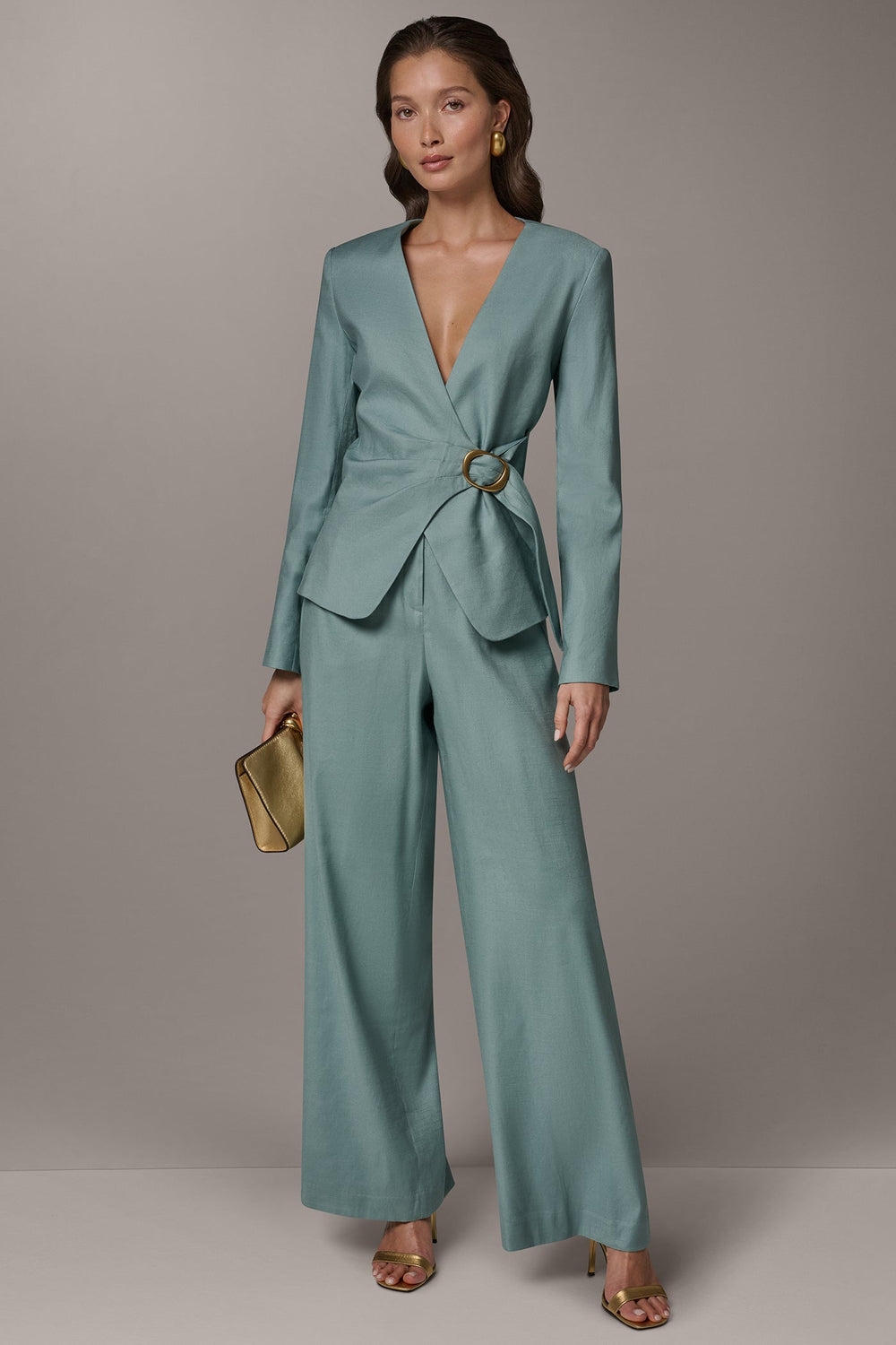 Donna Karan | LINEN-BLEND WRAP-EFFECT BUCKLE JACKET