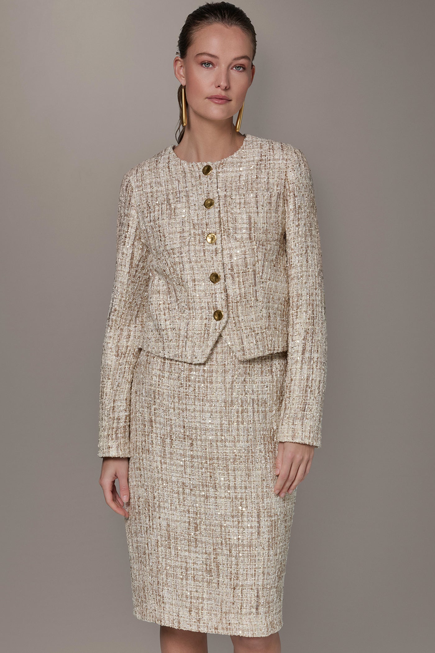 Donna Karan | CROPPED SEQUINED TWEED LADY JACKET