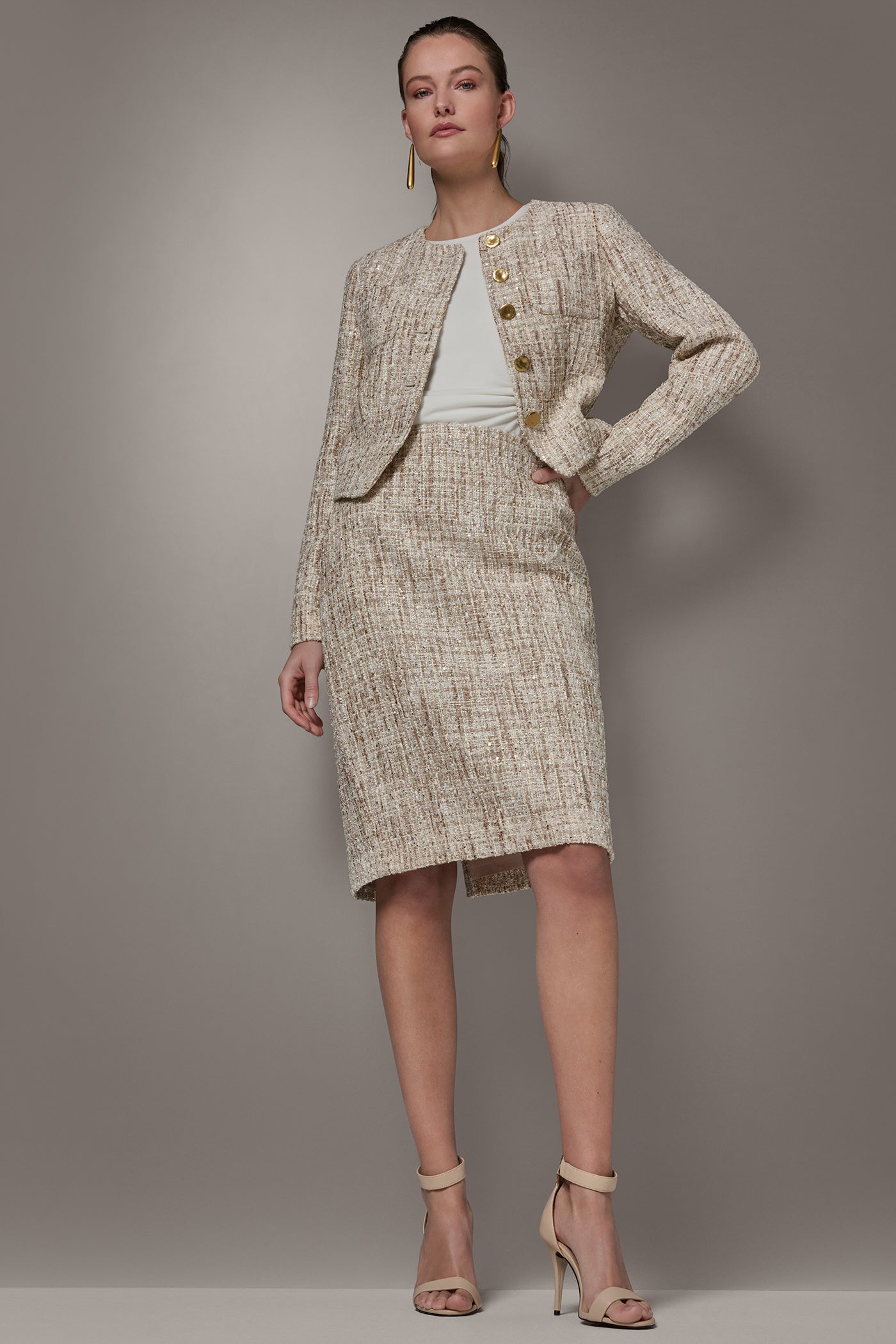 Donna Karan | CROPPED SEQUINED TWEED LADY JACKET