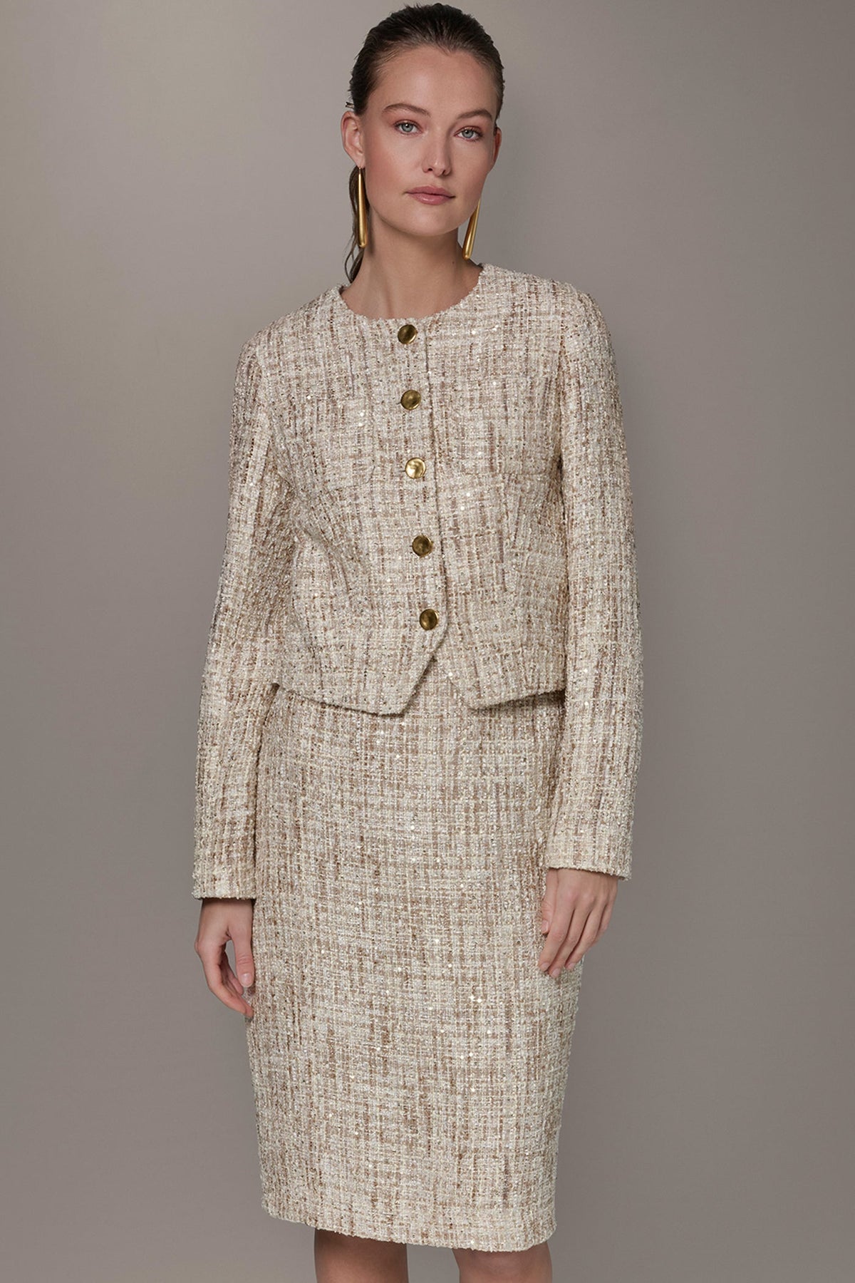 Donna Karan | CROPPED SEQUINED TWEED LADY JACKET
