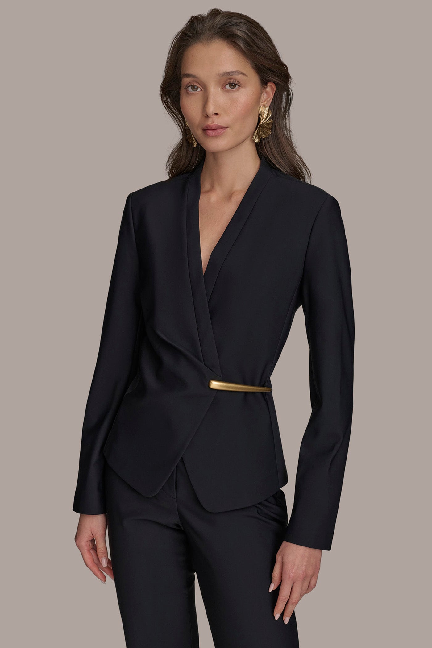 Donna Karan | WRAP JACKET WITH BAR HARDWARE CLOSURE