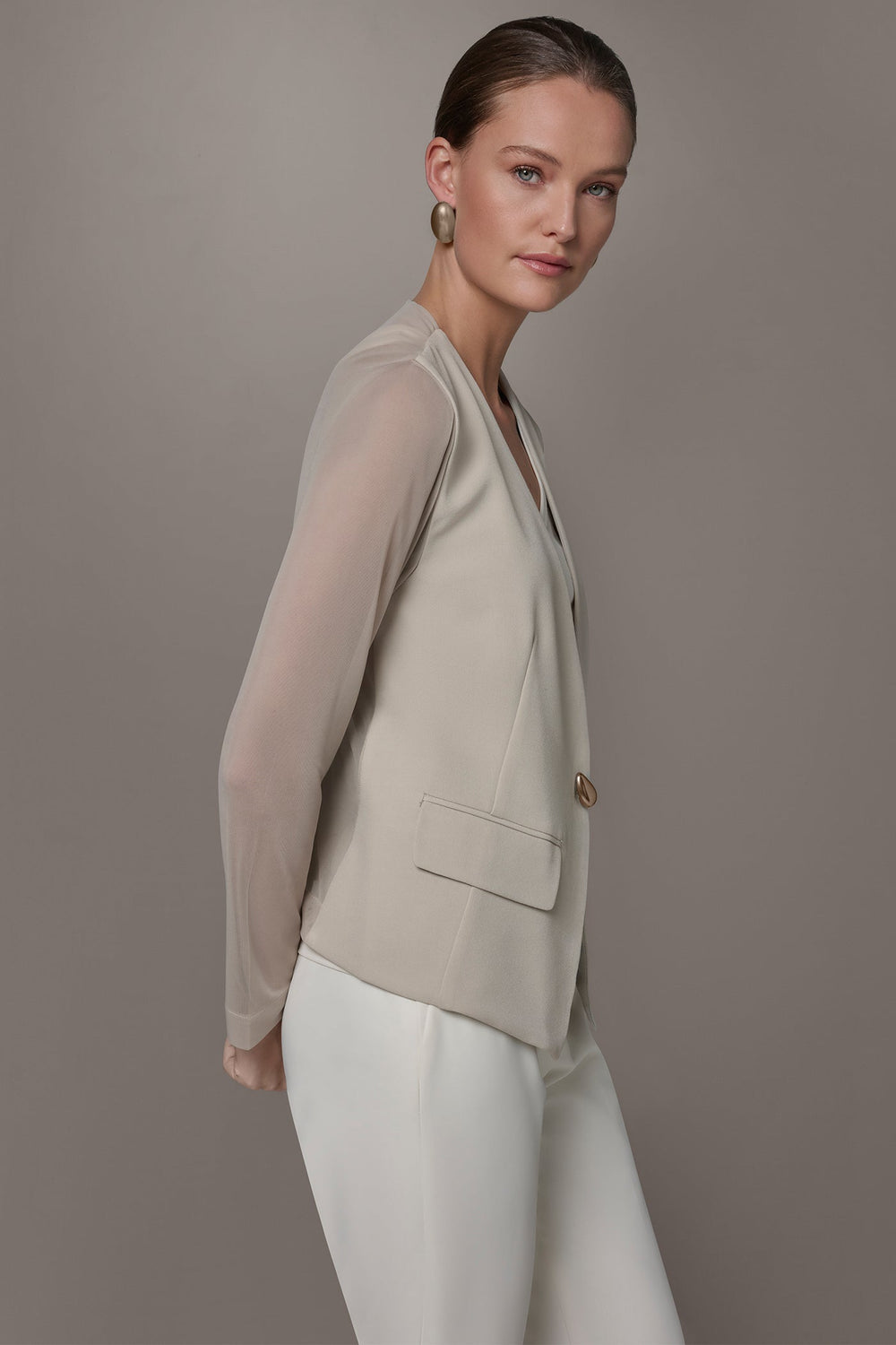 Donna Karan | CHIFFON PANELED ONE BUTTON JACKET