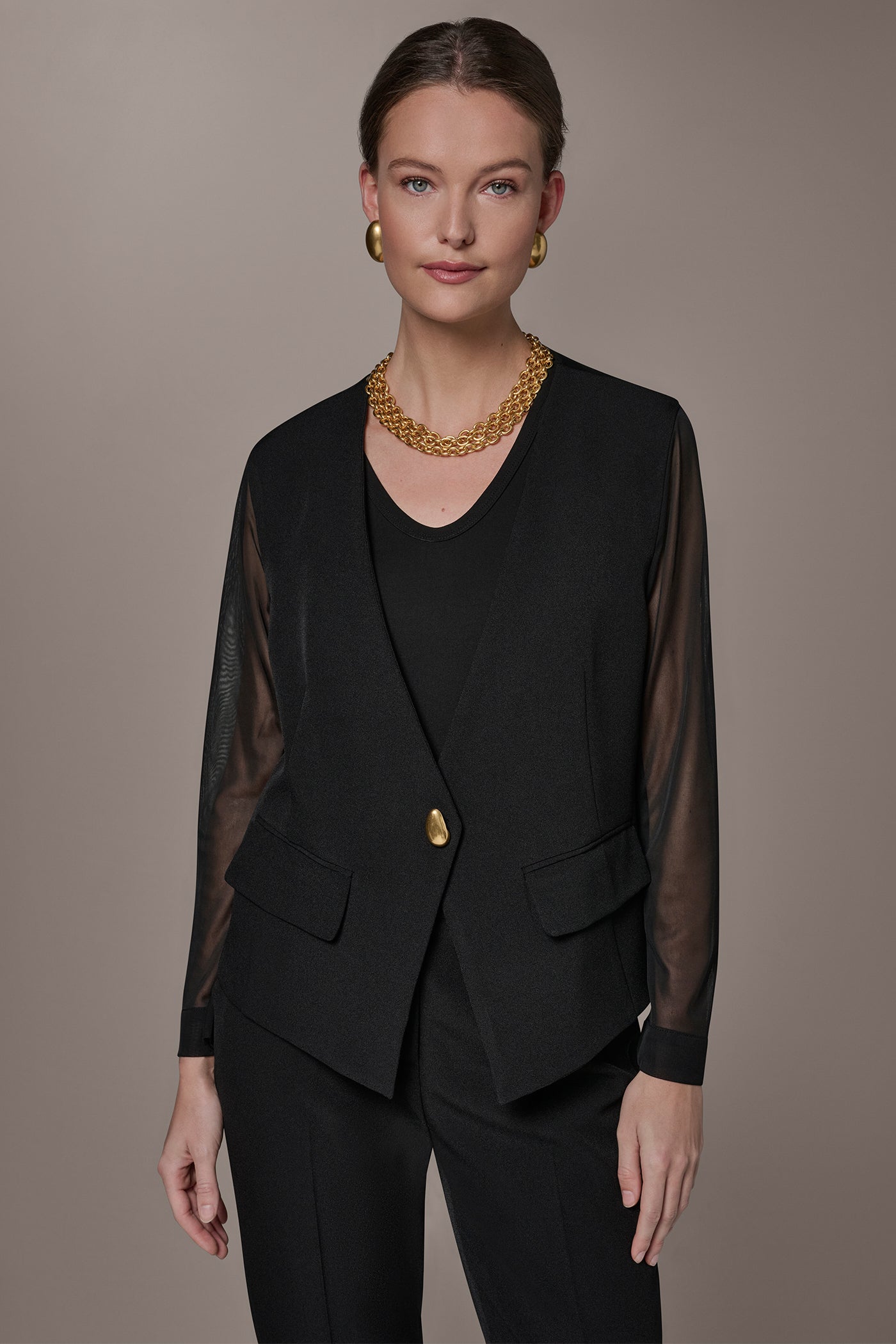 Donna Karan | CHIFFON PANELED ONE BUTTON JACKET