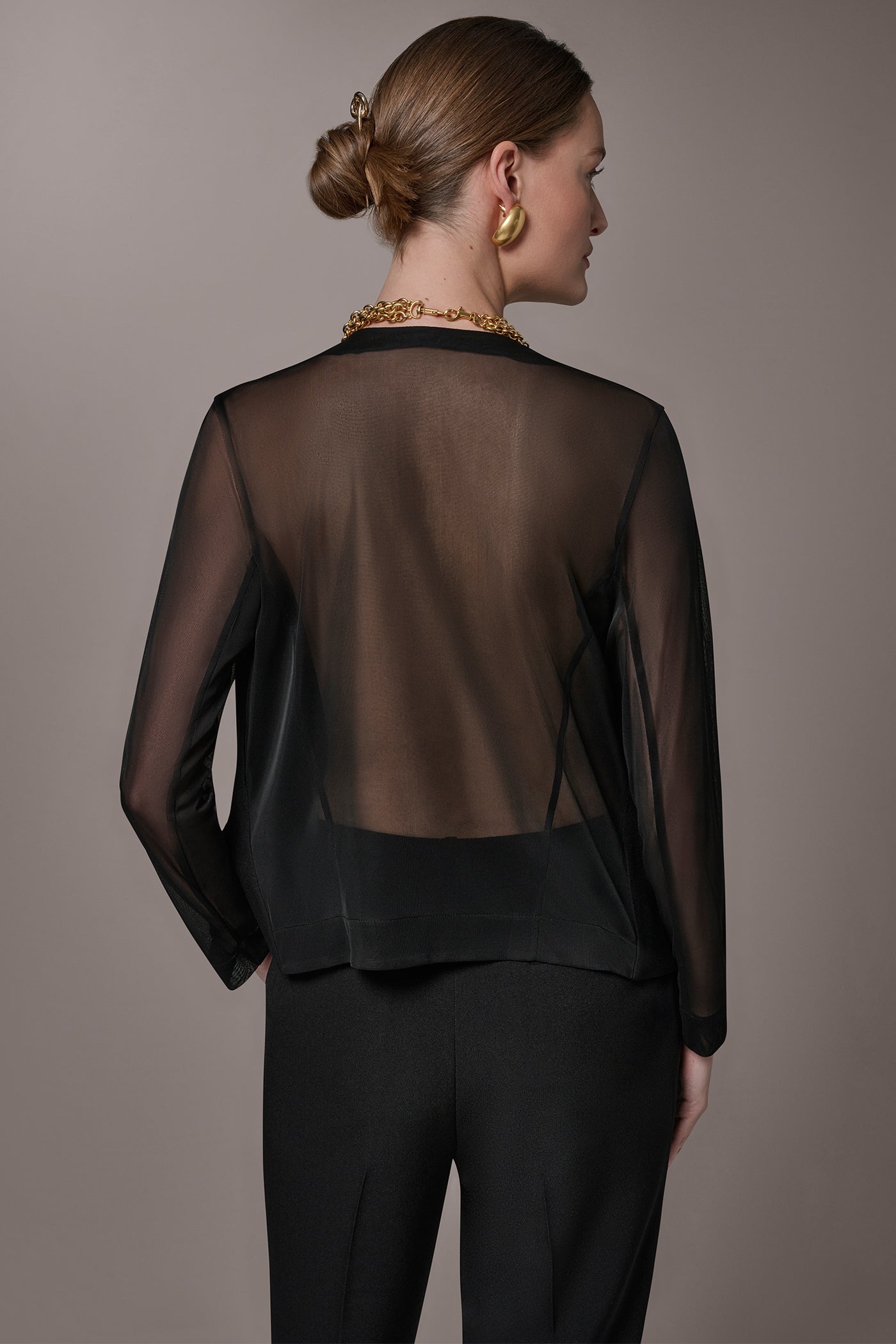 Donna Karan | CHIFFON PANELED ONE BUTTON JACKET