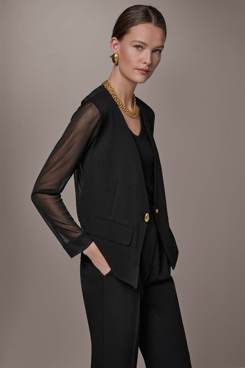 Donna Karan | CHIFFON PANELED ONE BUTTON JACKET