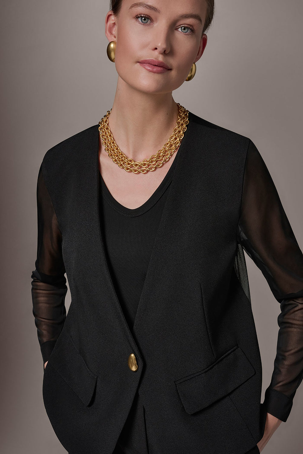 Donna Karan | CHIFFON PANELED ONE BUTTON JACKET