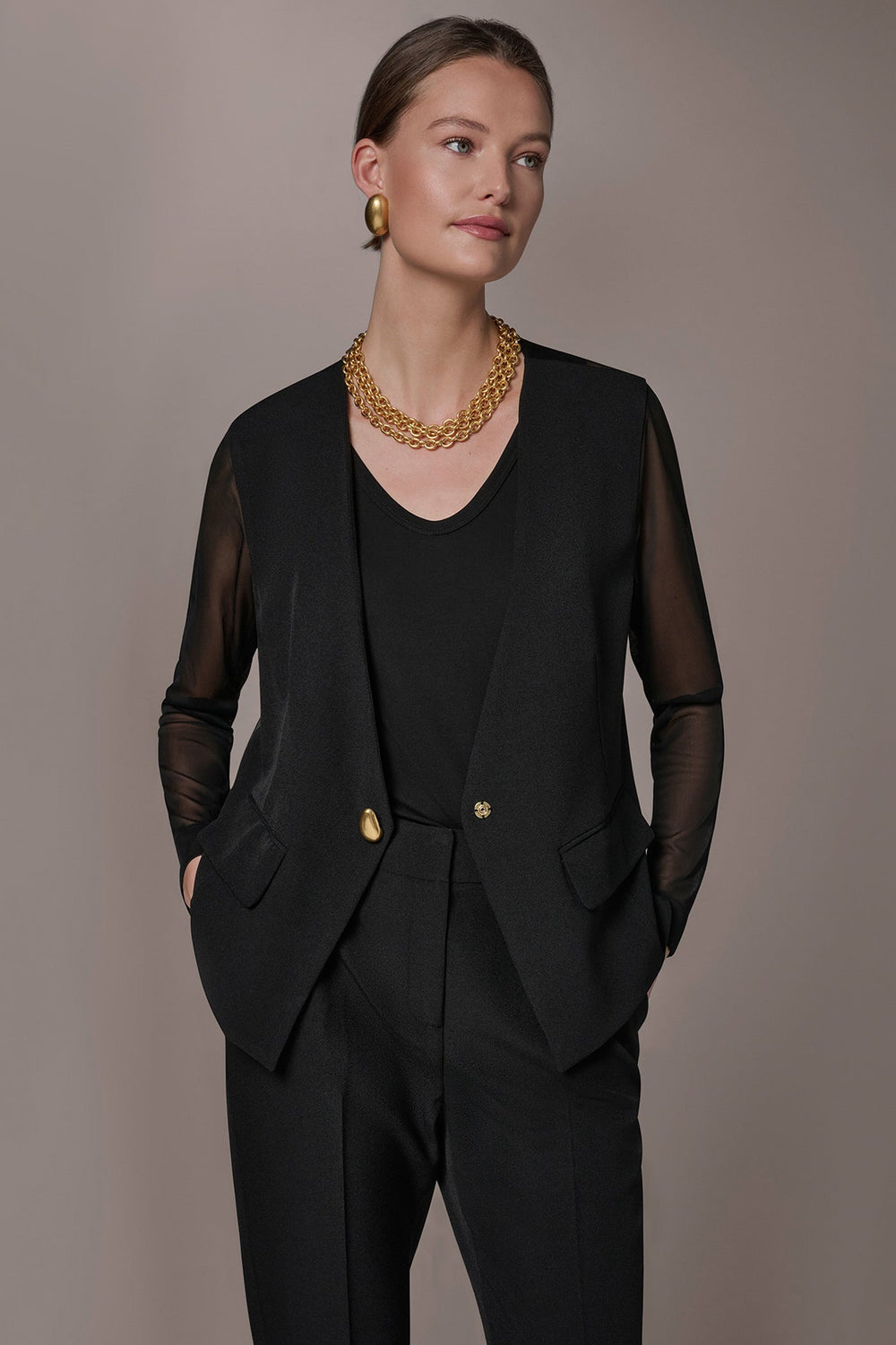 Donna Karan | CHIFFON PANELED ONE BUTTON JACKET