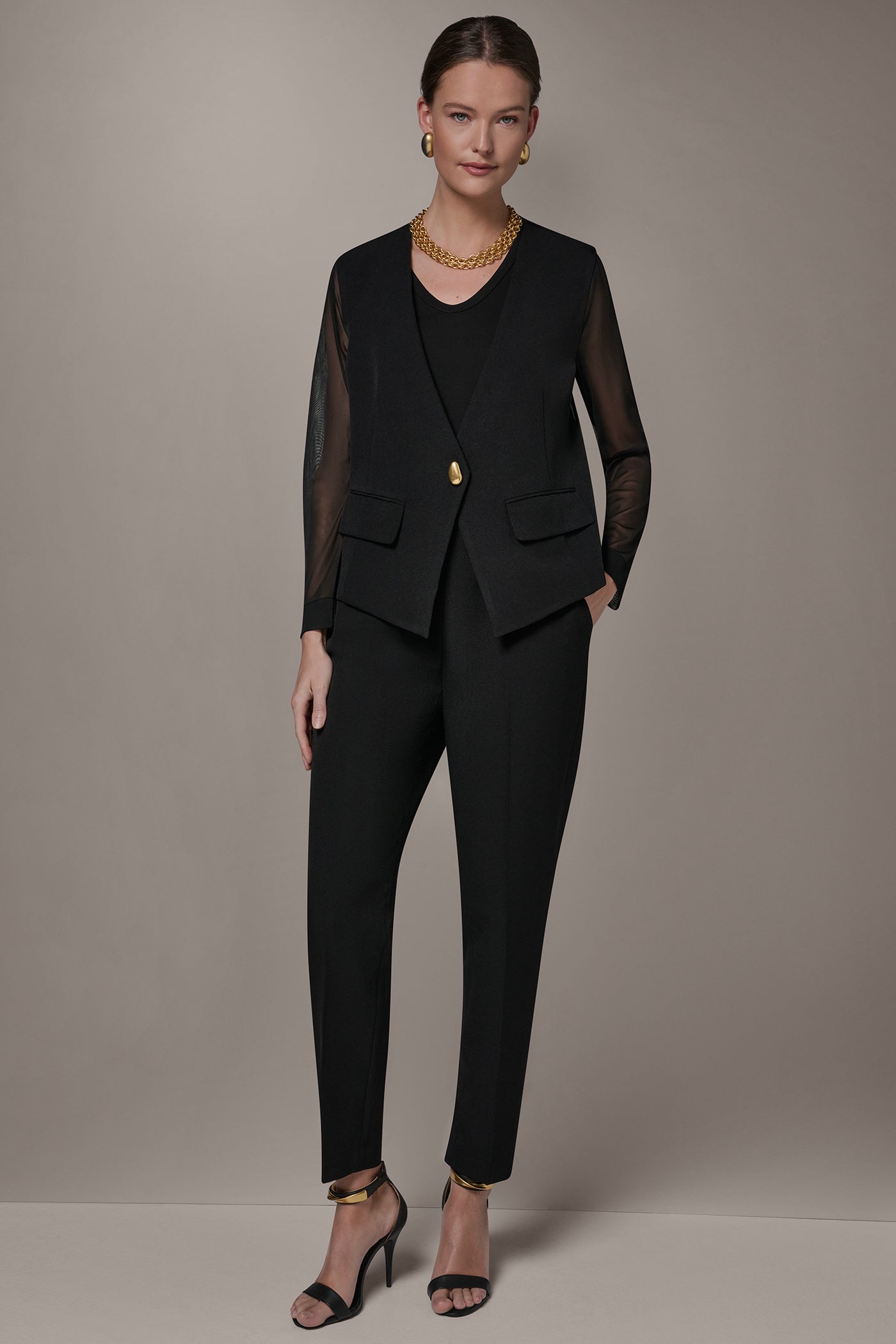 Donna Karan | CHIFFON PANELED ONE BUTTON JACKET