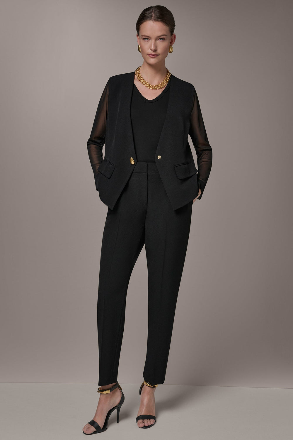 Donna Karan | CHIFFON PANELED ONE BUTTON JACKET