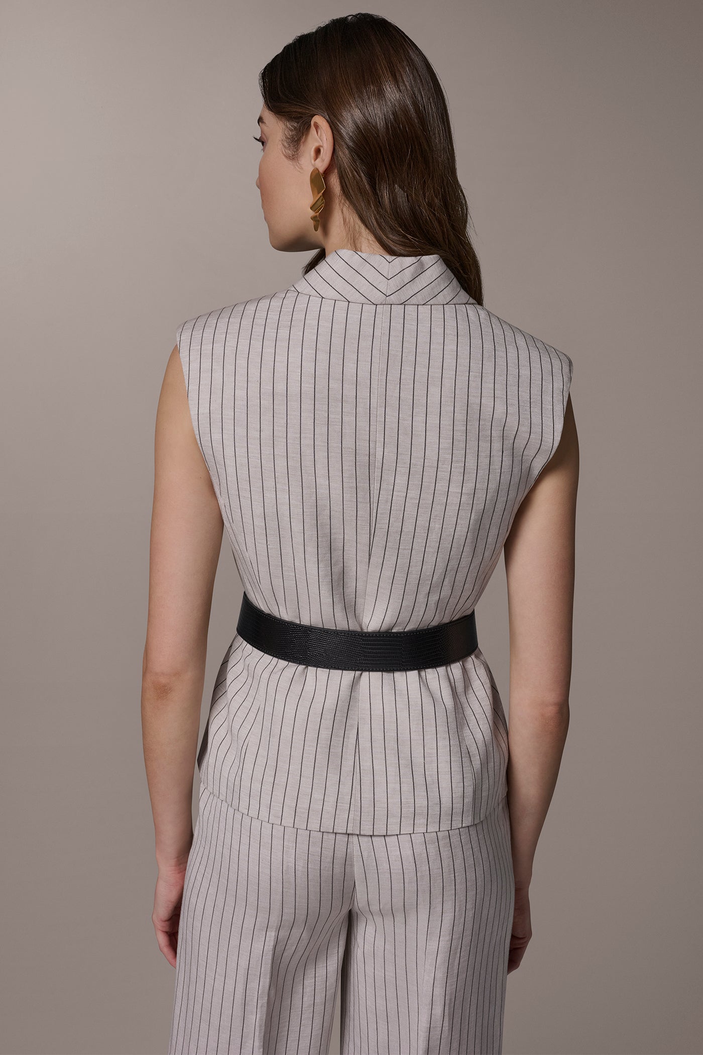 Donna Karan | LINEN-BLEND PINSTRIPED SUIT VEST