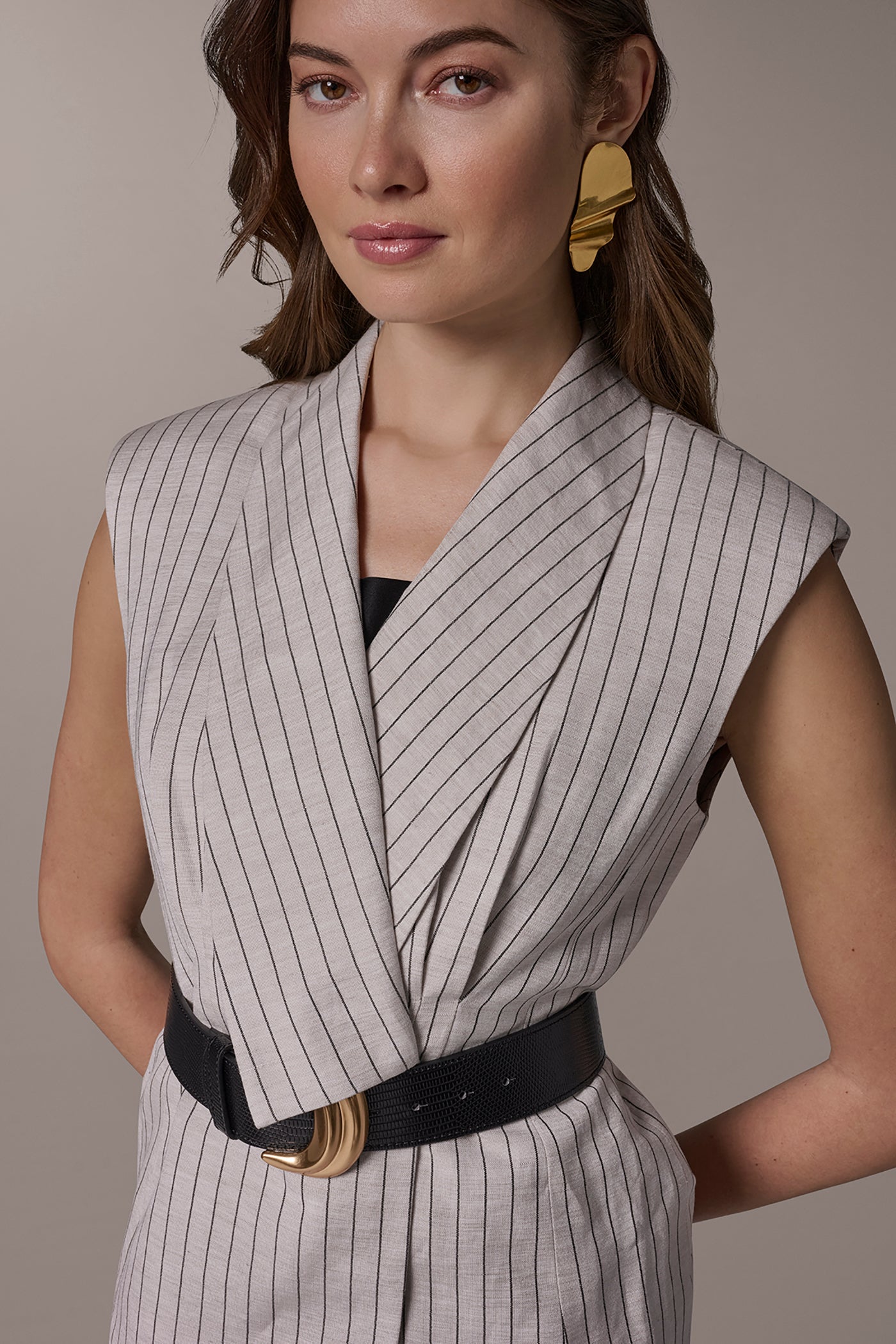 Donna Karan | LINEN-BLEND PINSTRIPED SUIT VEST
