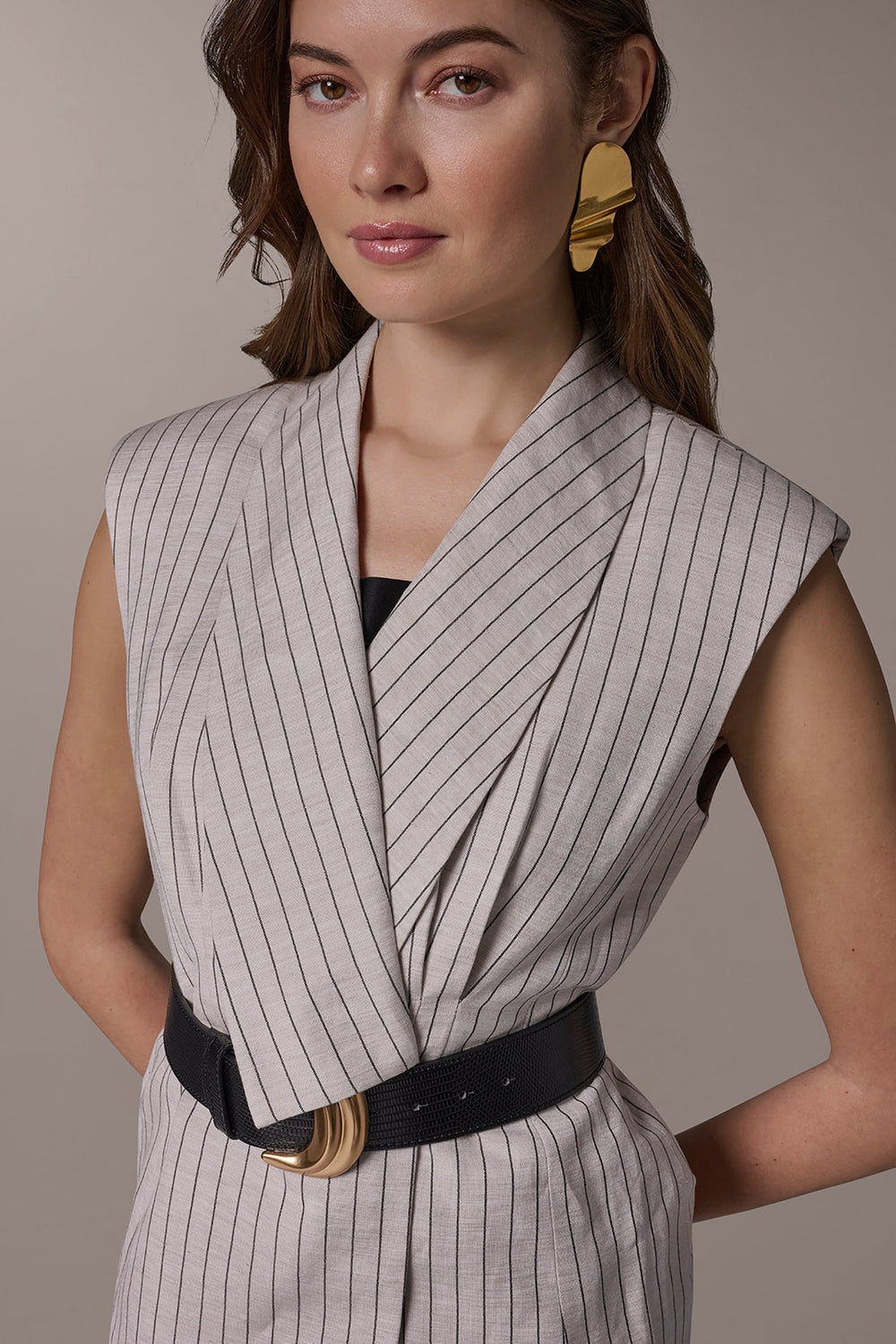 Donna Karan | LINEN-BLEND PINSTRIPED SUIT VEST